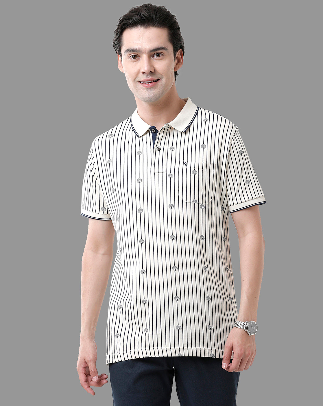 Classic Polo Mens Cotton Half Sleeve Printed Slim Fit Polo Neck Beige Color T-Shirt | Bello - 176 B