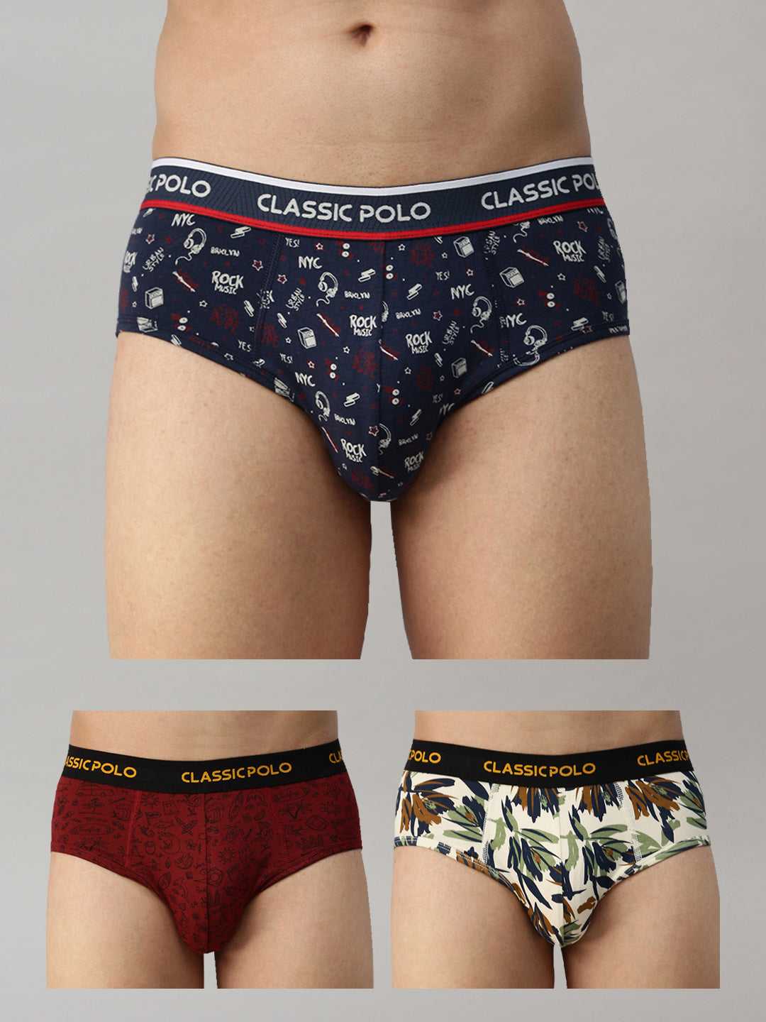 Classic Polo Men's Modal Printed Briefs | Scarce - Multicolor (Pack of 3)