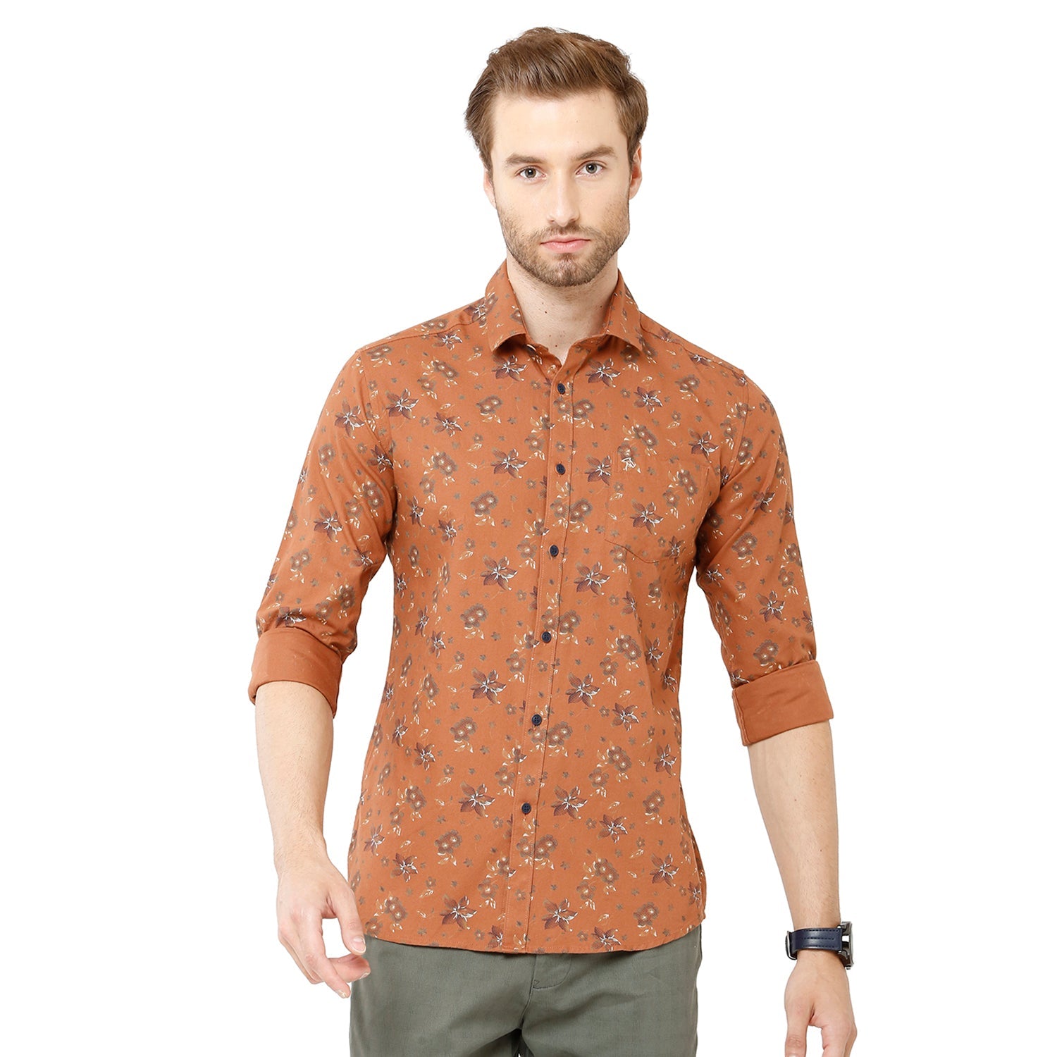 Classic Polo Bro Mens 100% Cotton Printed Full Sleeve Slim Fit Polo Neck Maroon Color Woven Shirt (SBN1-28 B-FS-PRT-BSL) Classic Polo 