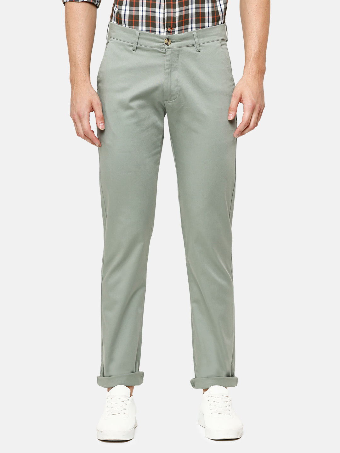Classic Polo Men's Slim Fit Mint Green High Density Satin Streatch Trousers - Spectra-Mint
