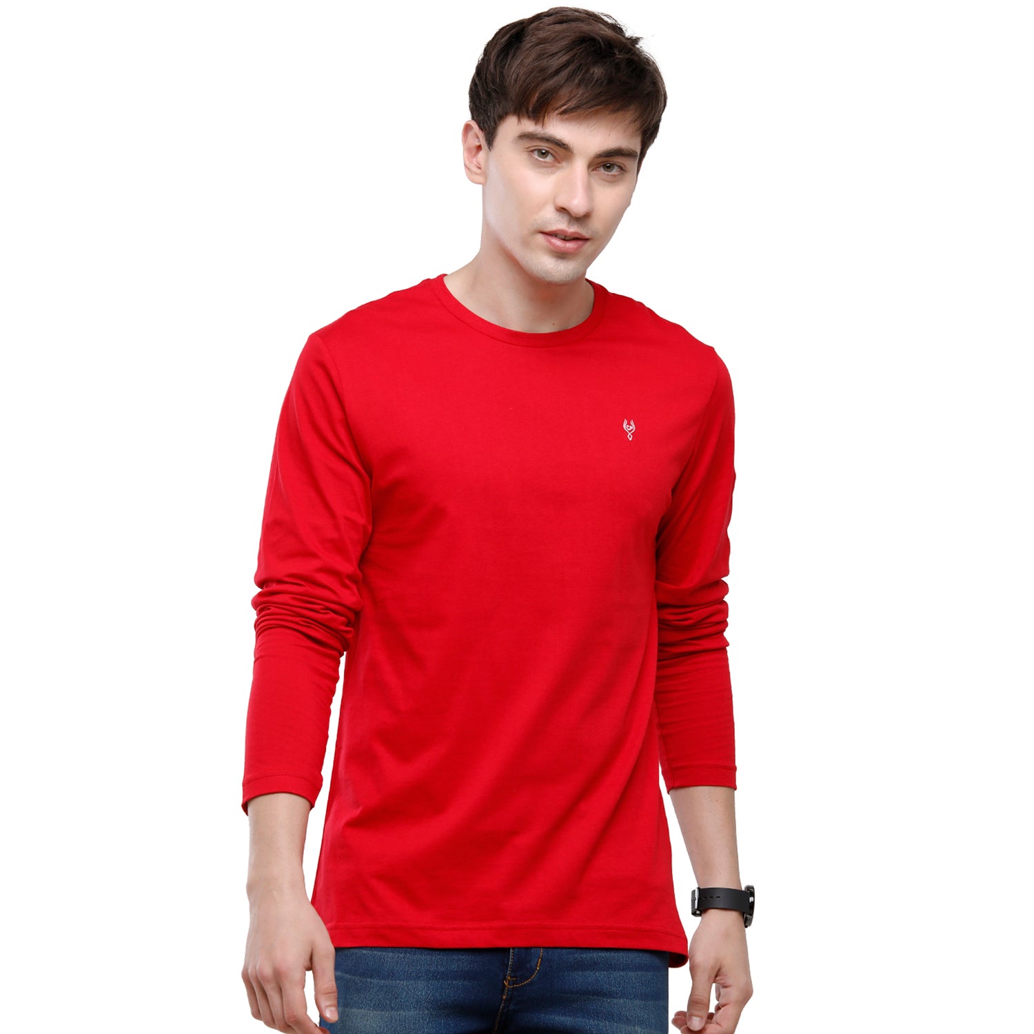 Classic polo Men's Red Single Jersey Crew Neck Full Sleeve Slim Fit T-Shirt - Comet 02 T-shirt Classic Polo 
