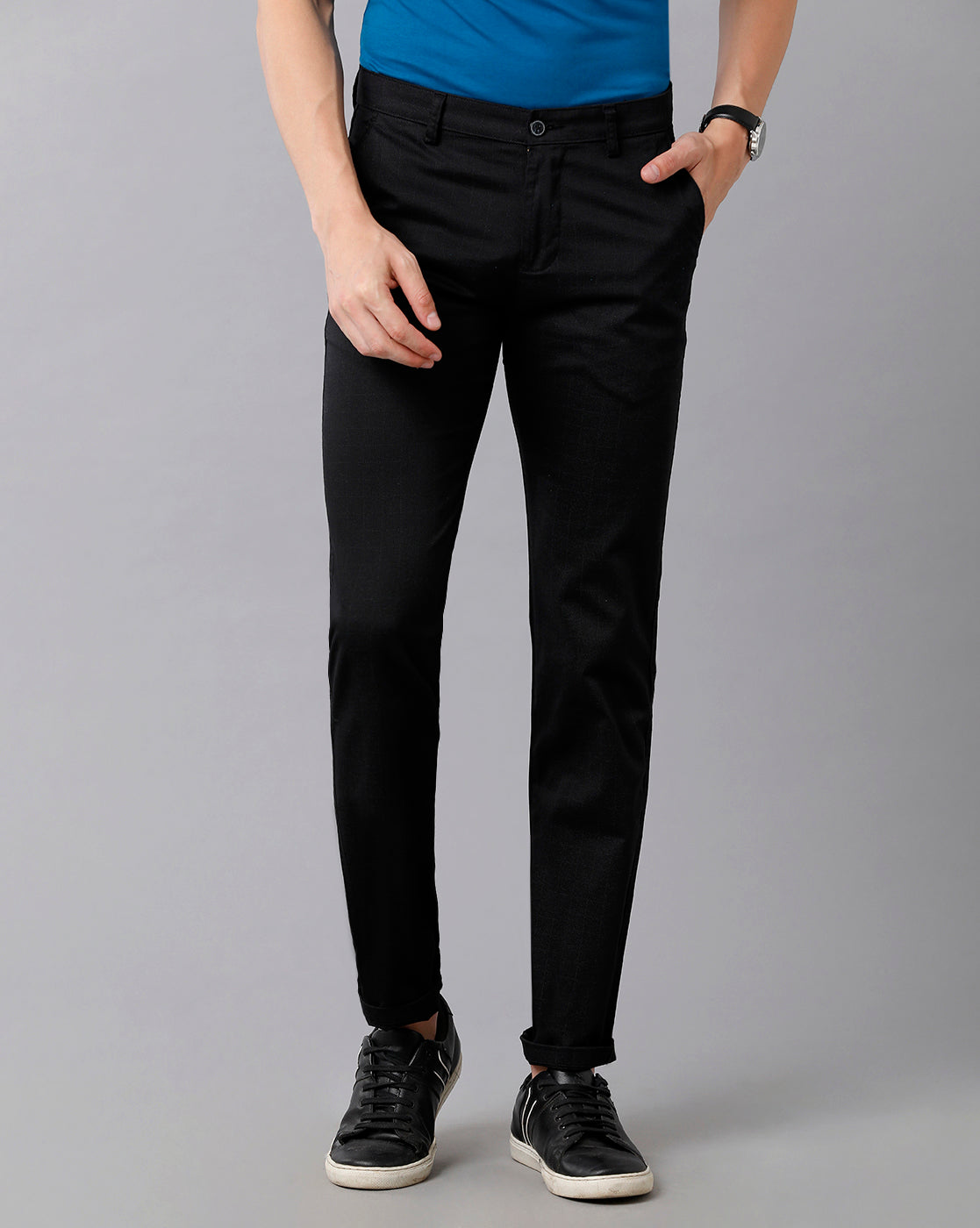 CP BRO Men's Cotton Solid Slim Fit Black Color Trousers | Tbn2-20 C