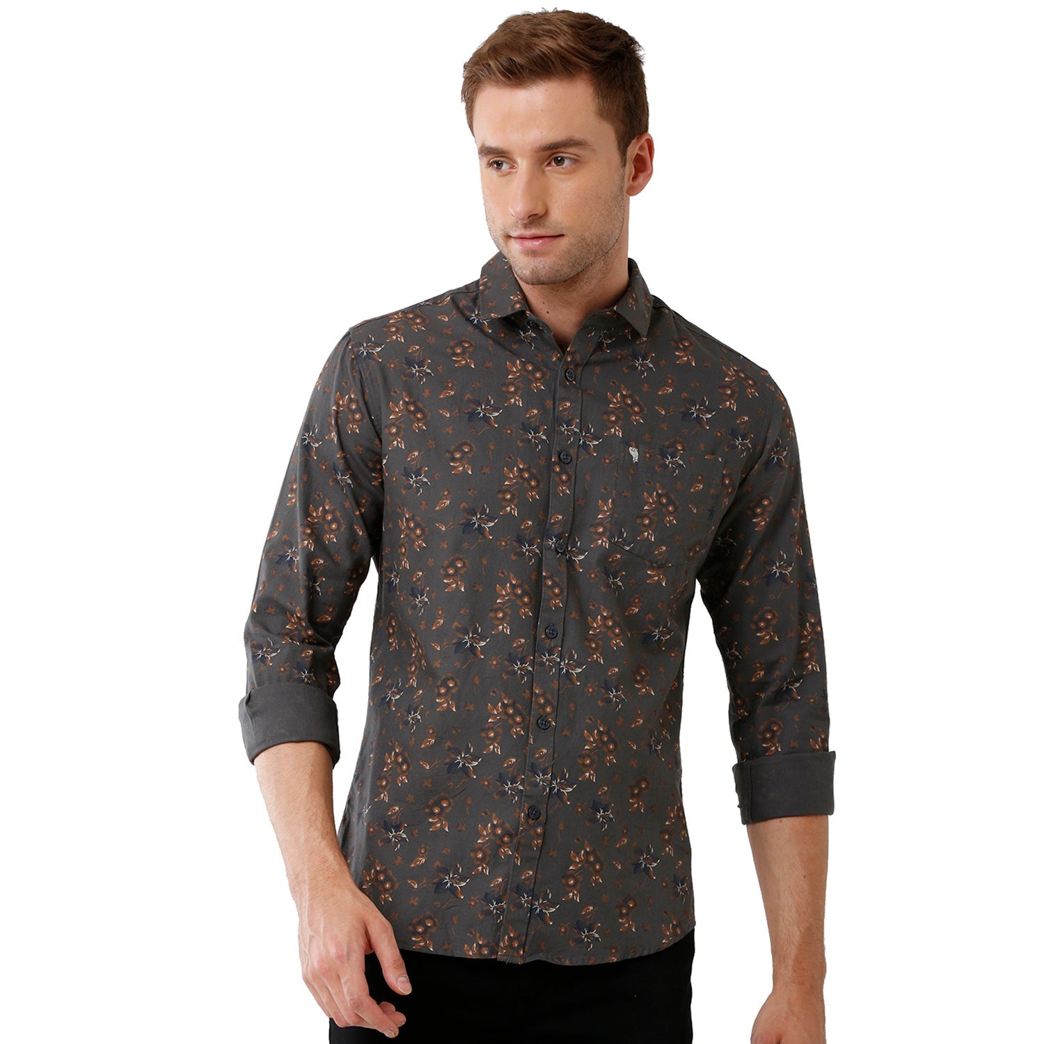 Swiss Club Mens Printed Full Sleeve Slim Fit Grey Color Woven Shirt - SC 100 C Shirts Swiss Club 