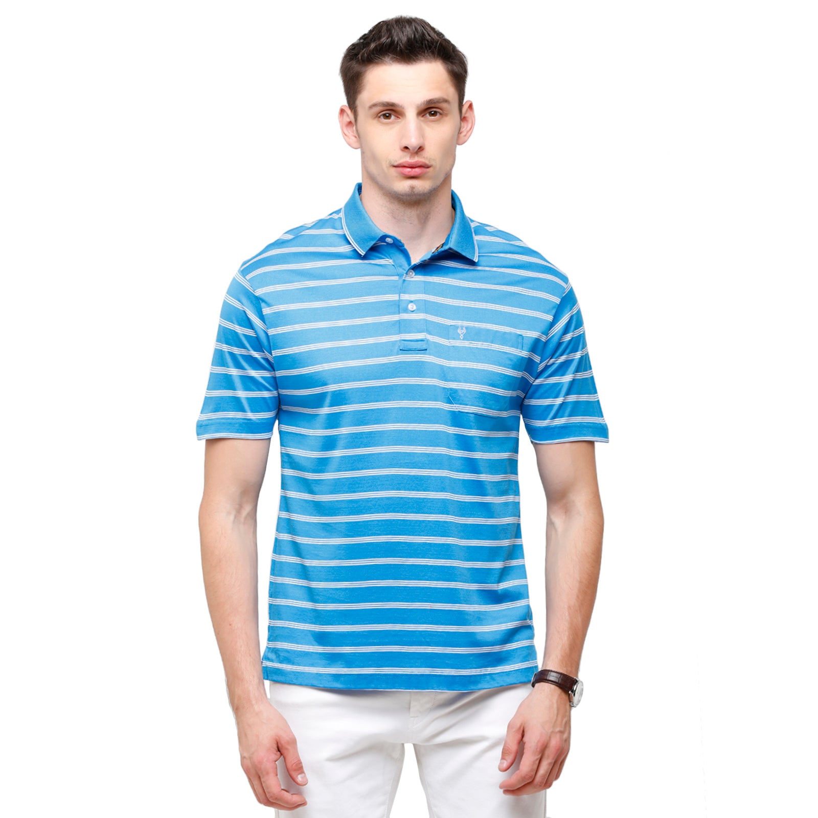 Classic Polo Men's Striped Authentic Fit Half Sleeve Premium Turquoise Stripe T-Shirt - Ultimo - 253 B T-shirt Classic Polo 
