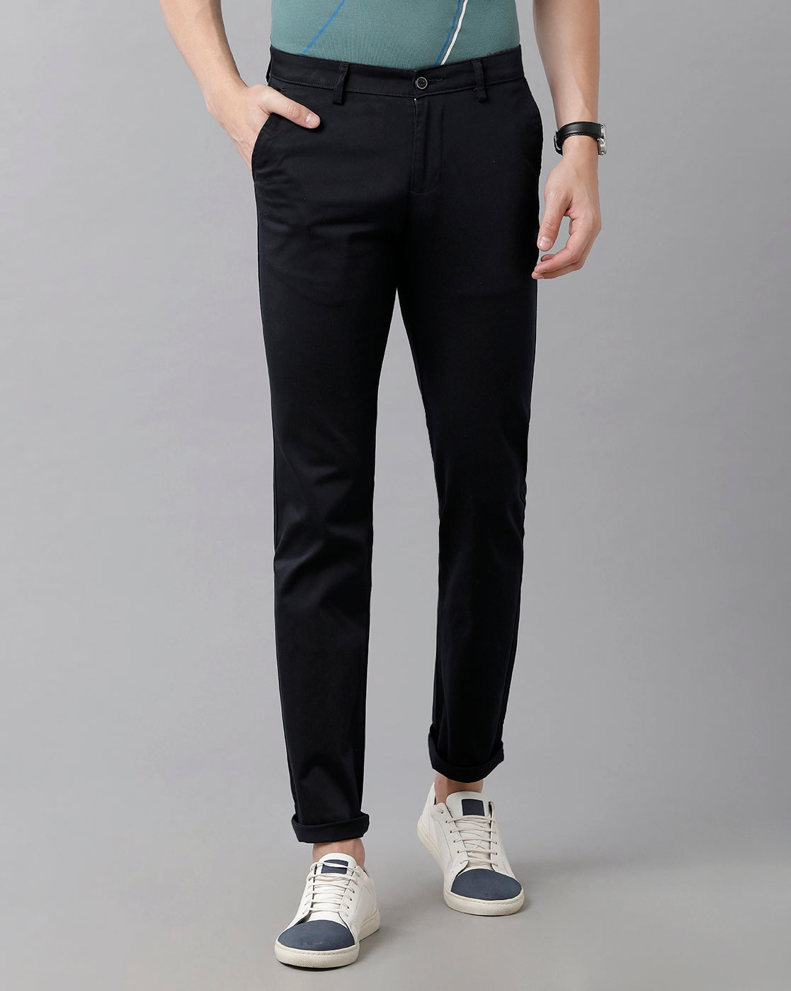 CP BRO Men's Cotton Solid Slim Fit Navy Color Trousers | Tbn2-27 C