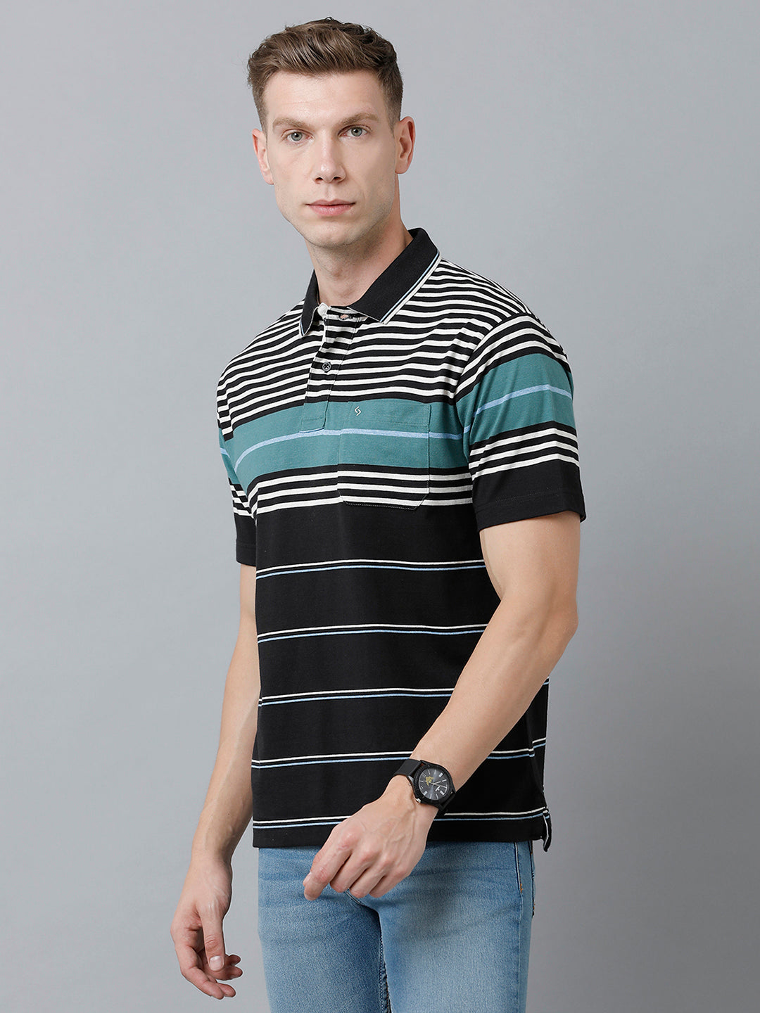 Classic Polo Men's Cotton Blend Half Sleeve Striped Authentic Fit Polo Neck Multicolor Color T-Shirt | Mel - 230 B