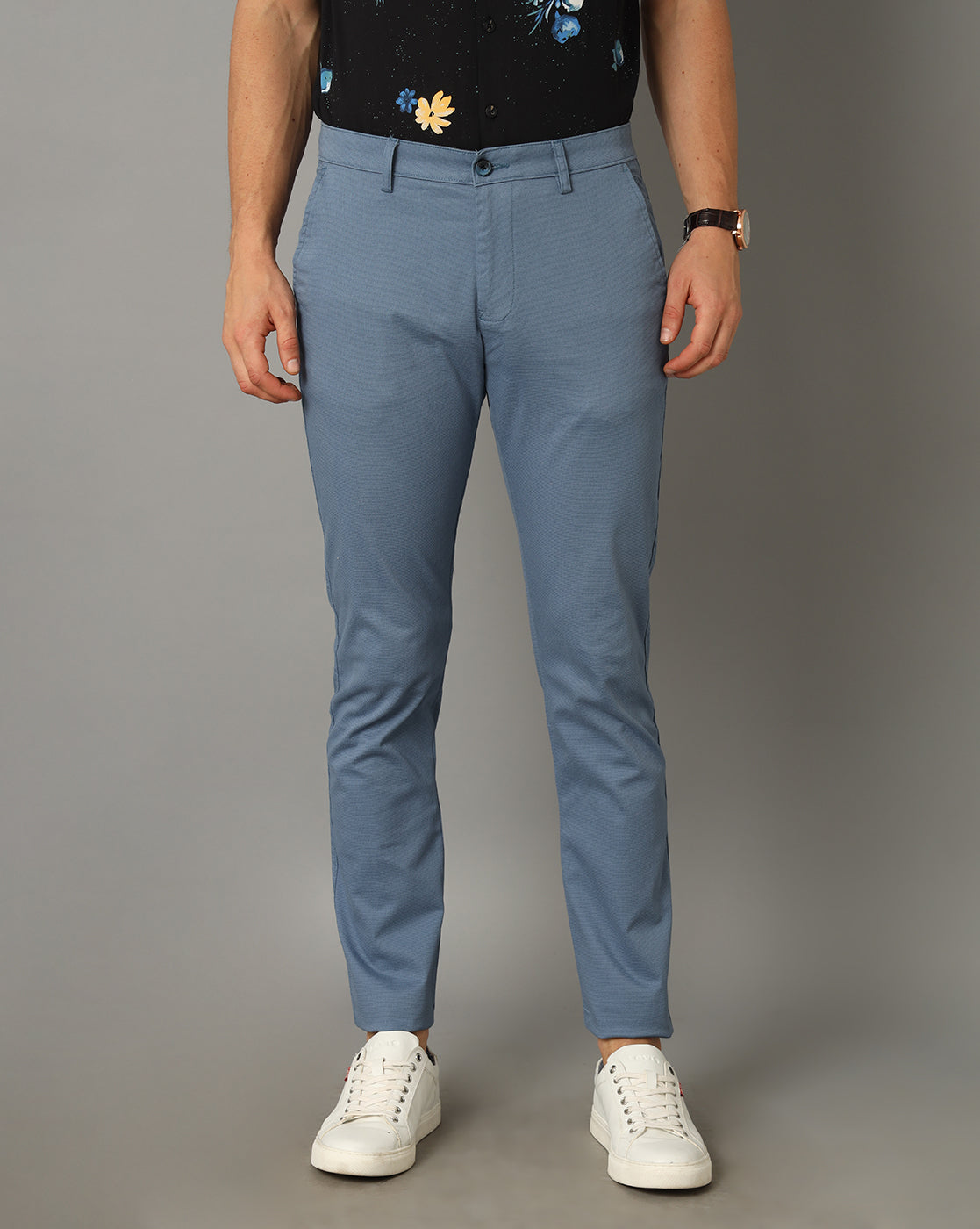 Classic Polo Men's 100% Cotton Moderate Fit Solid Blue Color Trouser | TO1-34 C-BLU