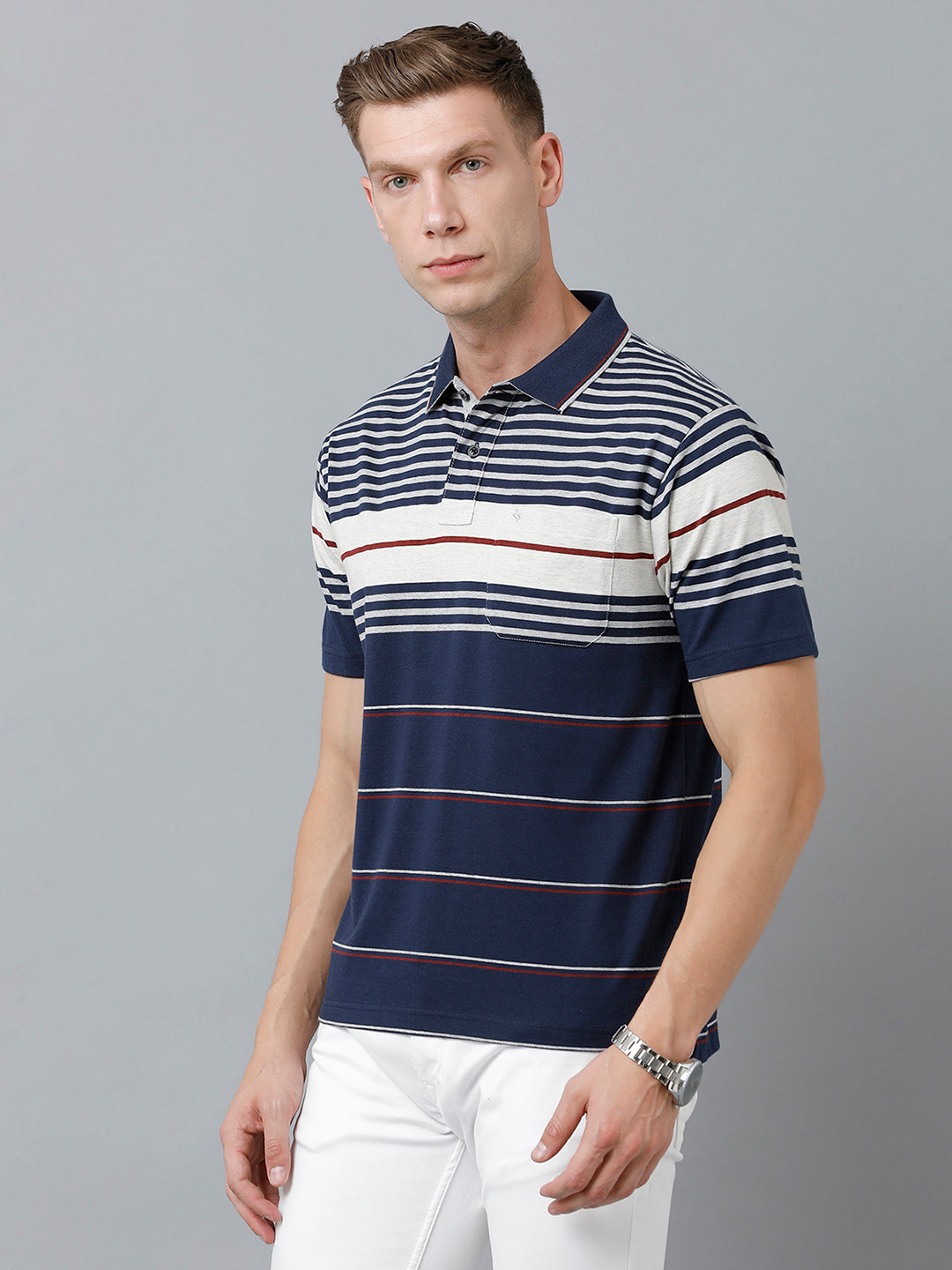 Classic Polo Men's Cotton Blend Half Sleeve Striped Authentic Fit Polo Neck Multicolor Color T-Shirt | Mel - 230 A