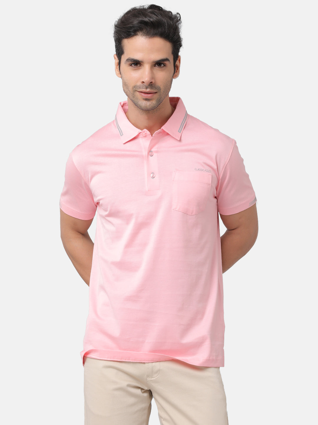 Classic Polo Mens Cotton Solid Slim Fit Polo Neck Pink Color T-Shirt Unico 15a