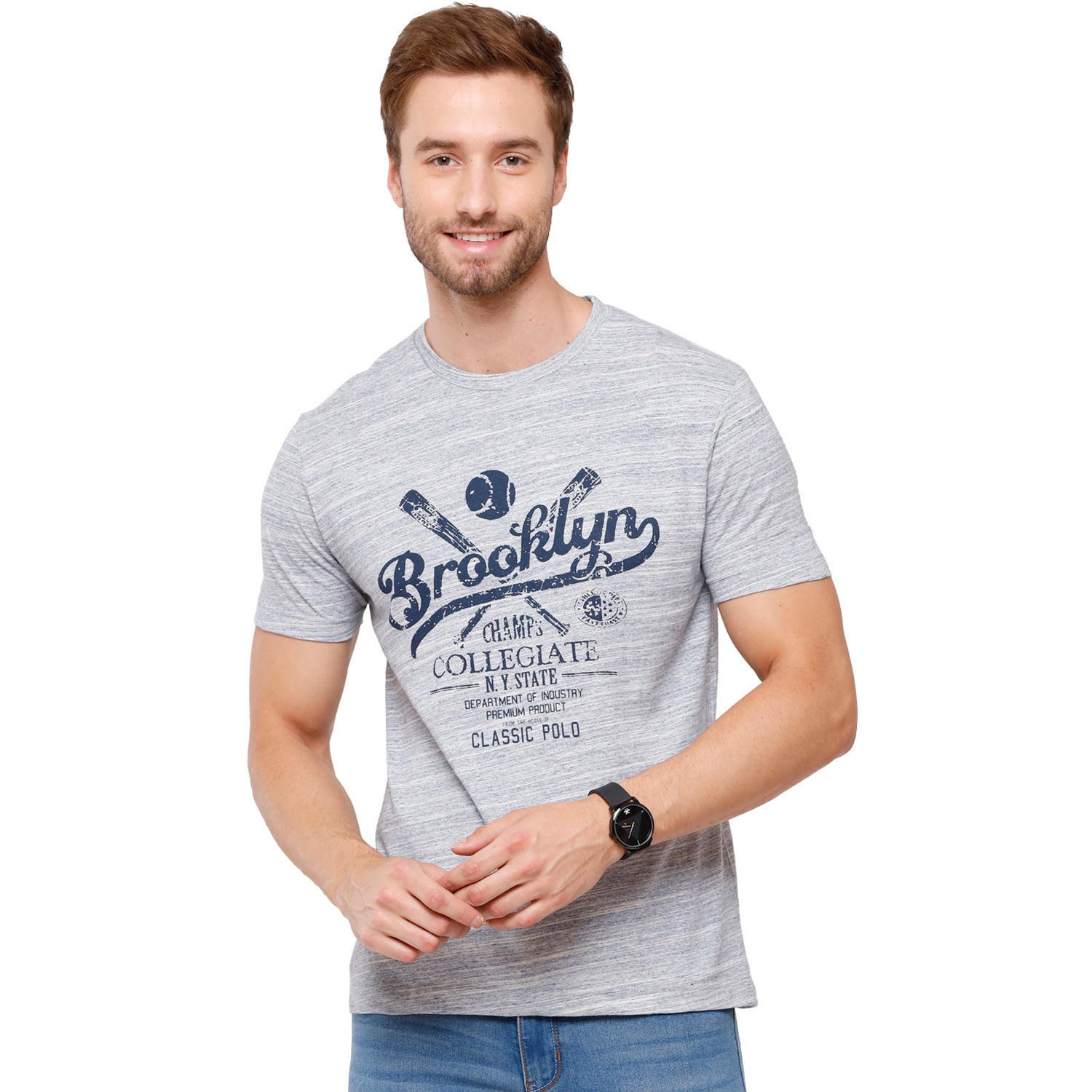 Classic Polo Mens Chest Print Half Sleeve Slim Fit Crew Neck T-Shirt (FLASH-RN-105 SF C) T-shirt Classic Polo 