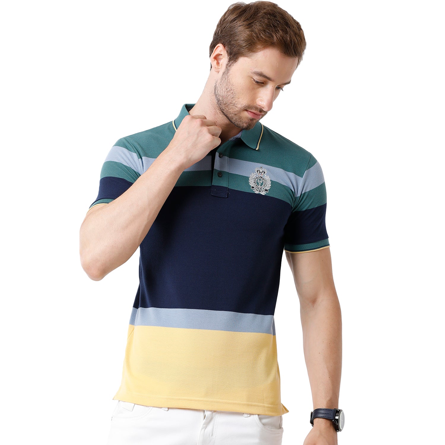 Men's Multi Color Half Sleeve Polo Neck Striped T Shirt - VTA - 187 A SF P T-shirt Classic Polo 