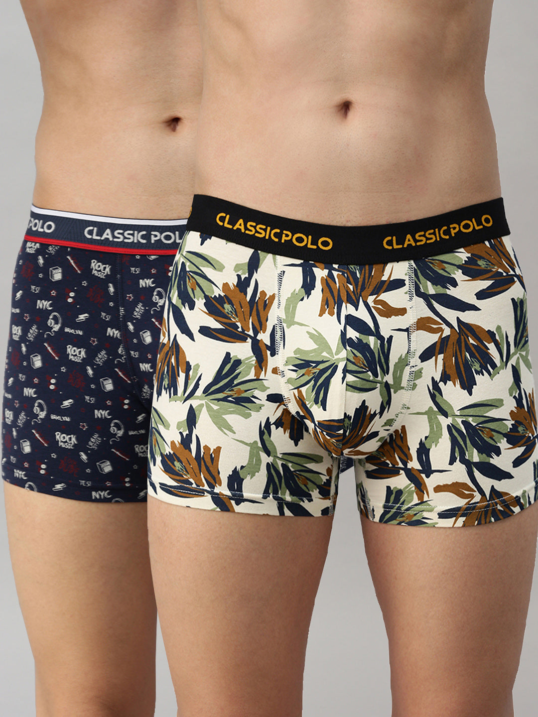 Classic Polo Men's Modal Printed Trunks | Glance - Blue & Yellow (Pack of 2)