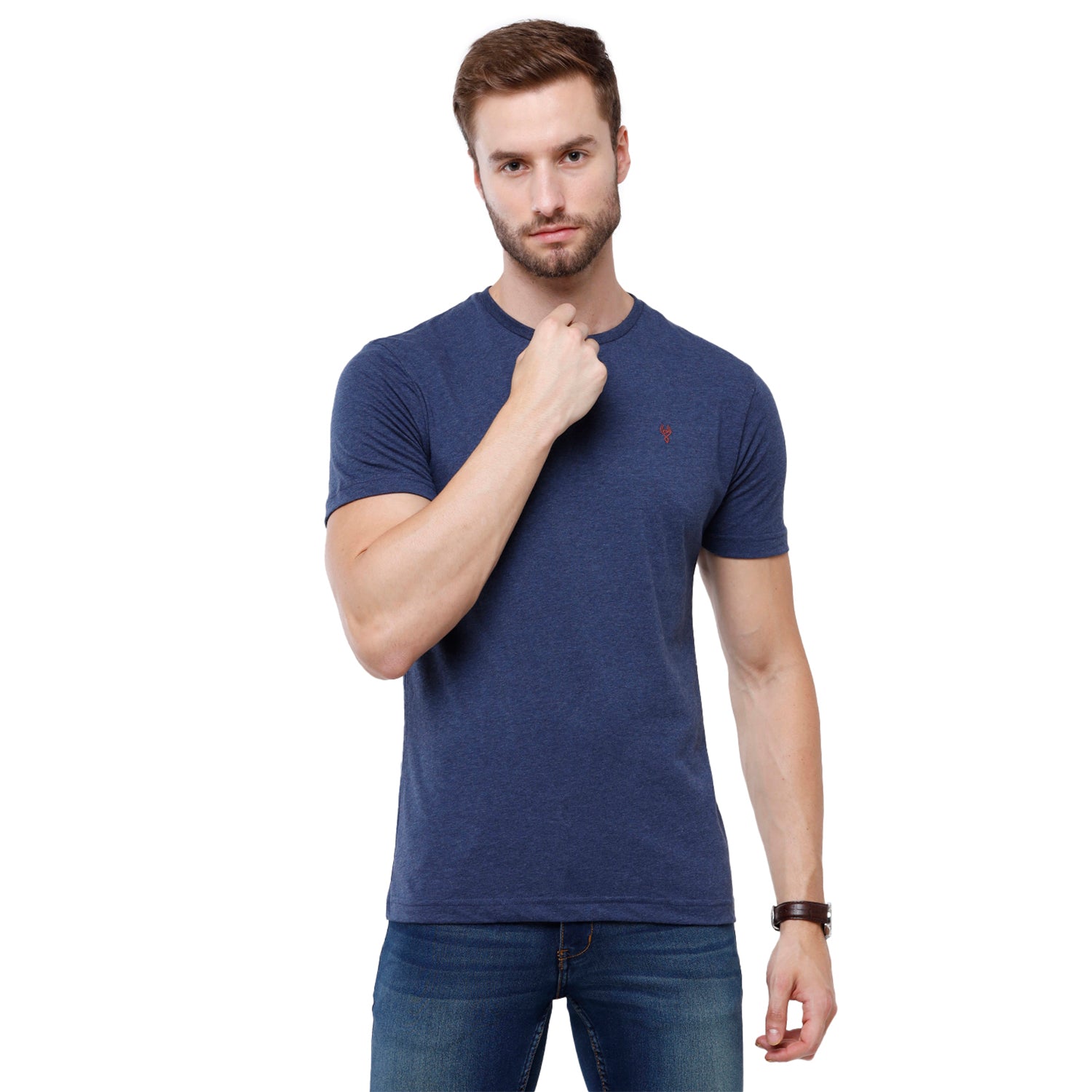 Classic Polo Men's Solid Single Jersey Blue Half Sleeve Slim Fit T-Shirt - Kore-11 T-shirt Classic Polo 