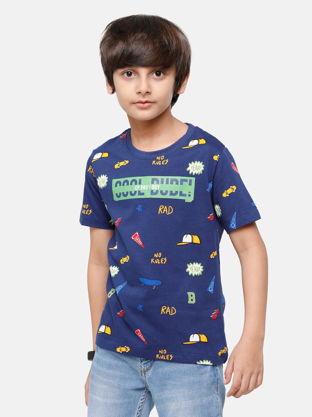 CP Boys Blue Printed Slim Fit Round Neck T-Shirt T-shirt Classic Polo 