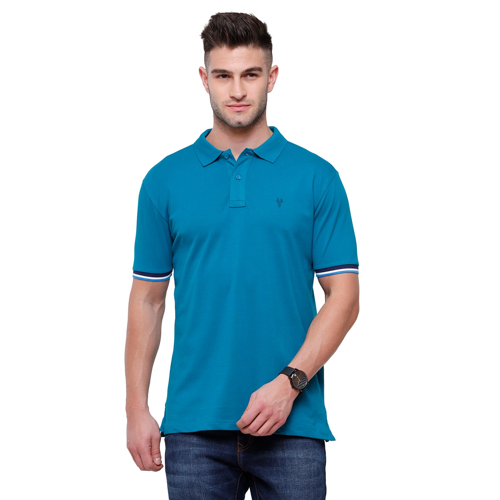 Classic polo Men's Ocean Blue Lycra Cotton Stretch Polo Slim Fit T-Shirt - Tarte Ocean Depth T-shirt Classic Polo 