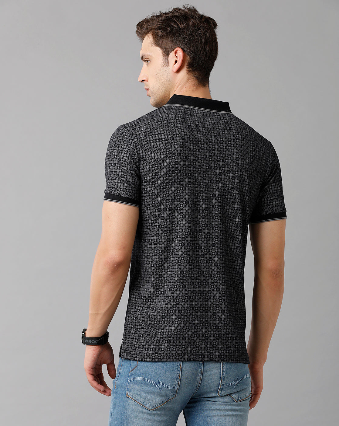 Classic Polo Mens Cotton Printed Half Sleeve Slim Fit Polo Neck Black Color T-Shirt | Bello 182 B