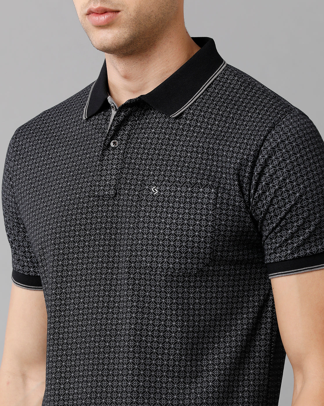 Classic Polo Mens Cotton Printed Half Sleeve Slim Fit Polo Neck Black Color T-Shirt | Bello 182 B
