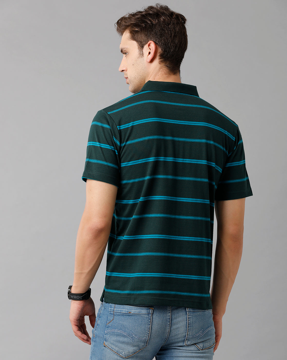 Classic Polo Mens Cotton Blend Striped Half Sleeve Authentic Fit Polo Neck Dark Green Color T-Shirt | Avon 498 B