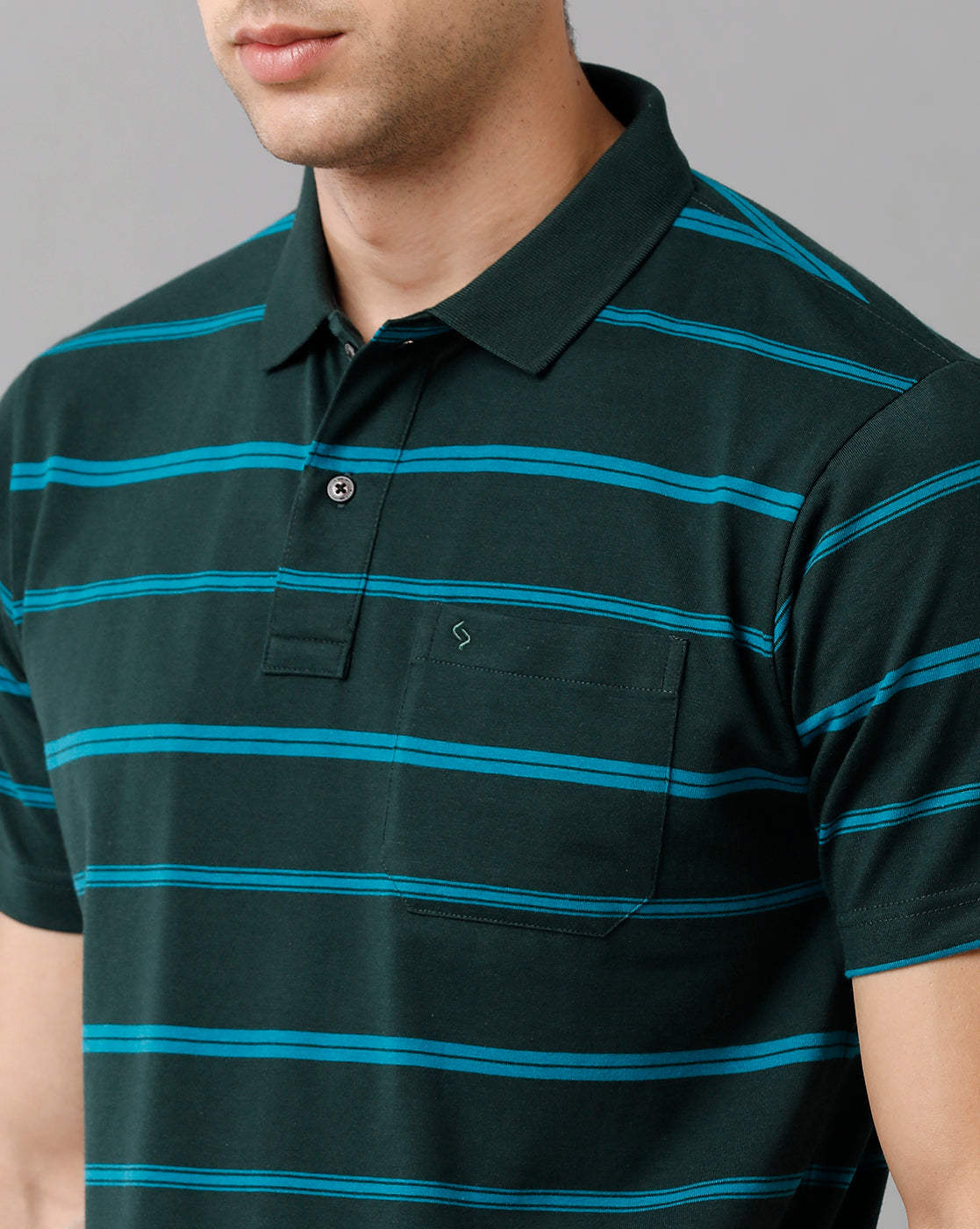 Classic Polo Mens Cotton Blend Striped Half Sleeve Authentic Fit Polo Neck Dark Green Color T-Shirt | Avon 498 B