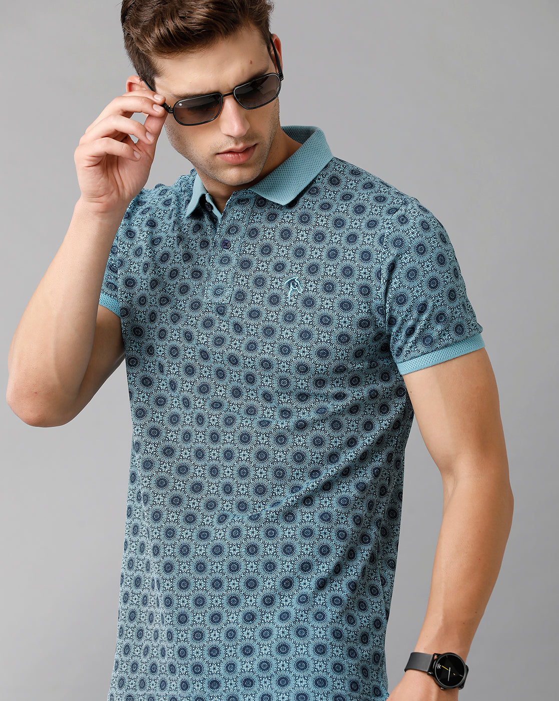 CP BRO Men's Cotton Printed Half Sleeve Slim Fit Polo Neck Blue Color T-Shirt | Brp 344 B