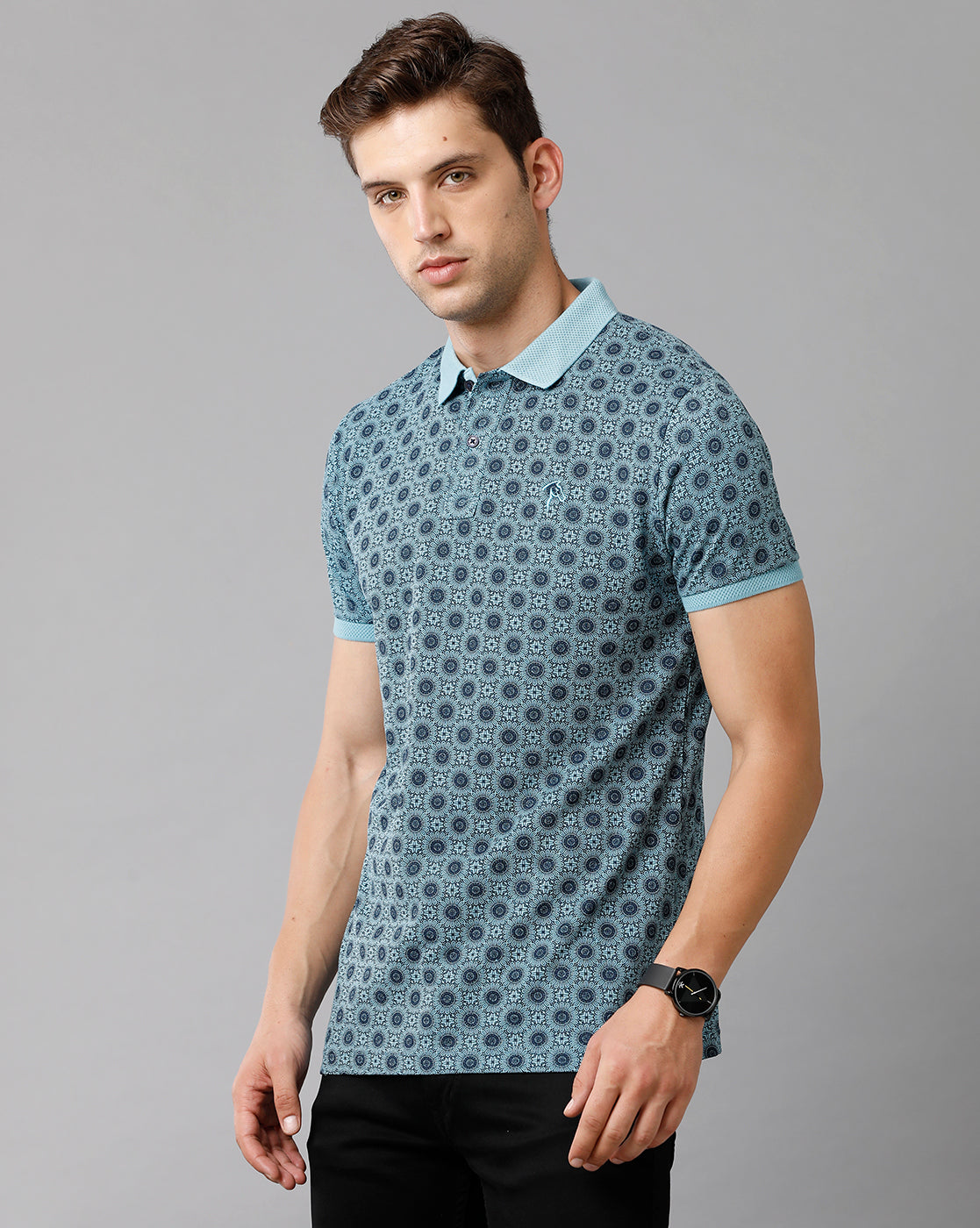CP BRO Men's Cotton Printed Half Sleeve Slim Fit Polo Neck Blue Color T-Shirt | Brp 344 B