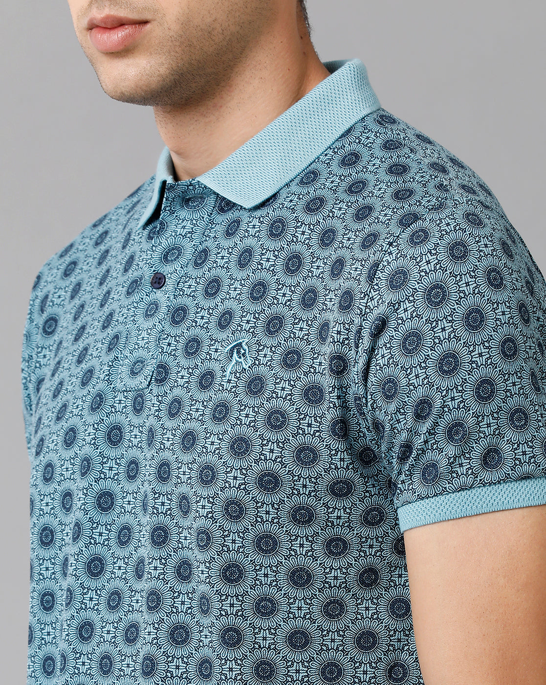 CP BRO Men's Cotton Printed Half Sleeve Slim Fit Polo Neck Blue Color T-Shirt | Brp 344 B