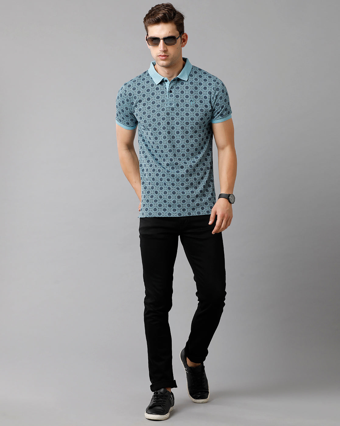 CP BRO Men's Cotton Printed Half Sleeve Slim Fit Polo Neck Blue Color T-Shirt | Brp 344 B