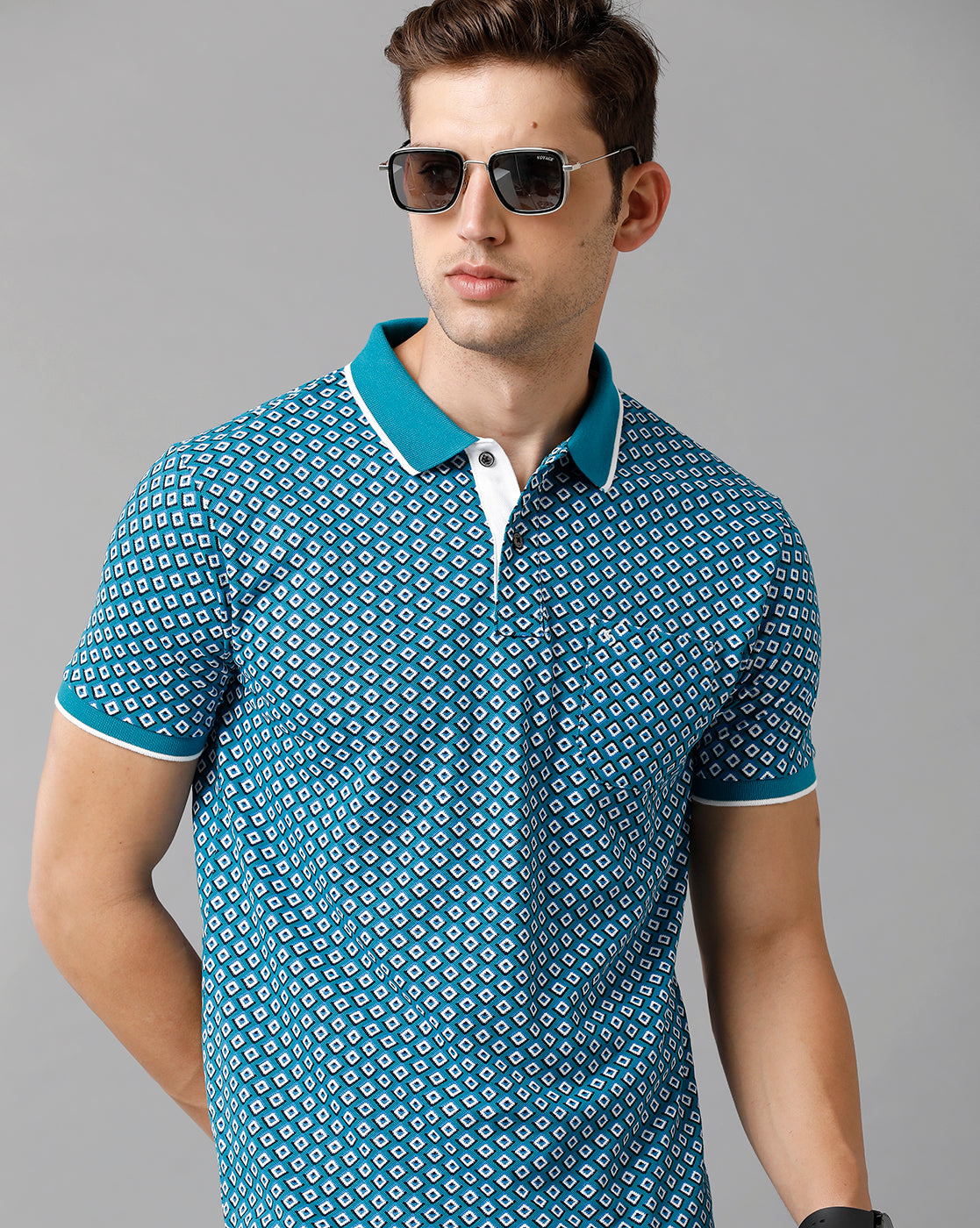 Classic Polo Mens Cotton Printed Half Sleeve Slim Fit Polo Neck Blue Color T-Shirt | Beau 176 A
