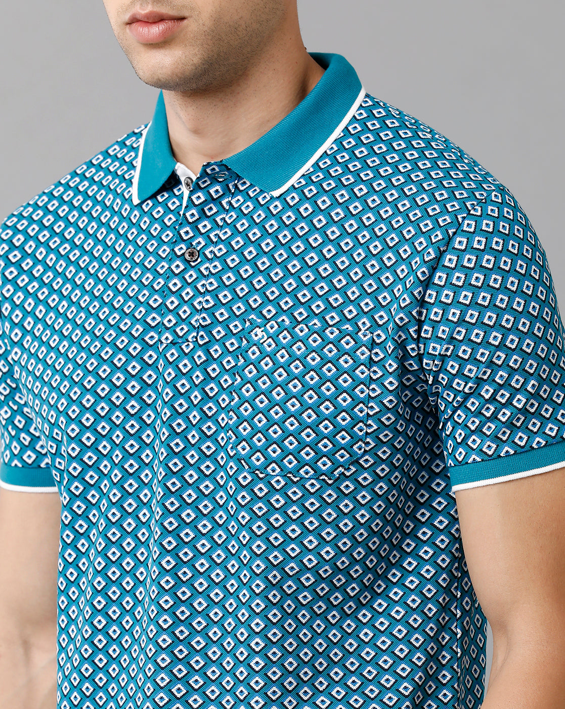 Classic Polo Mens Cotton Printed Half Sleeve Slim Fit Polo Neck Blue Color T-Shirt | Beau 176 A