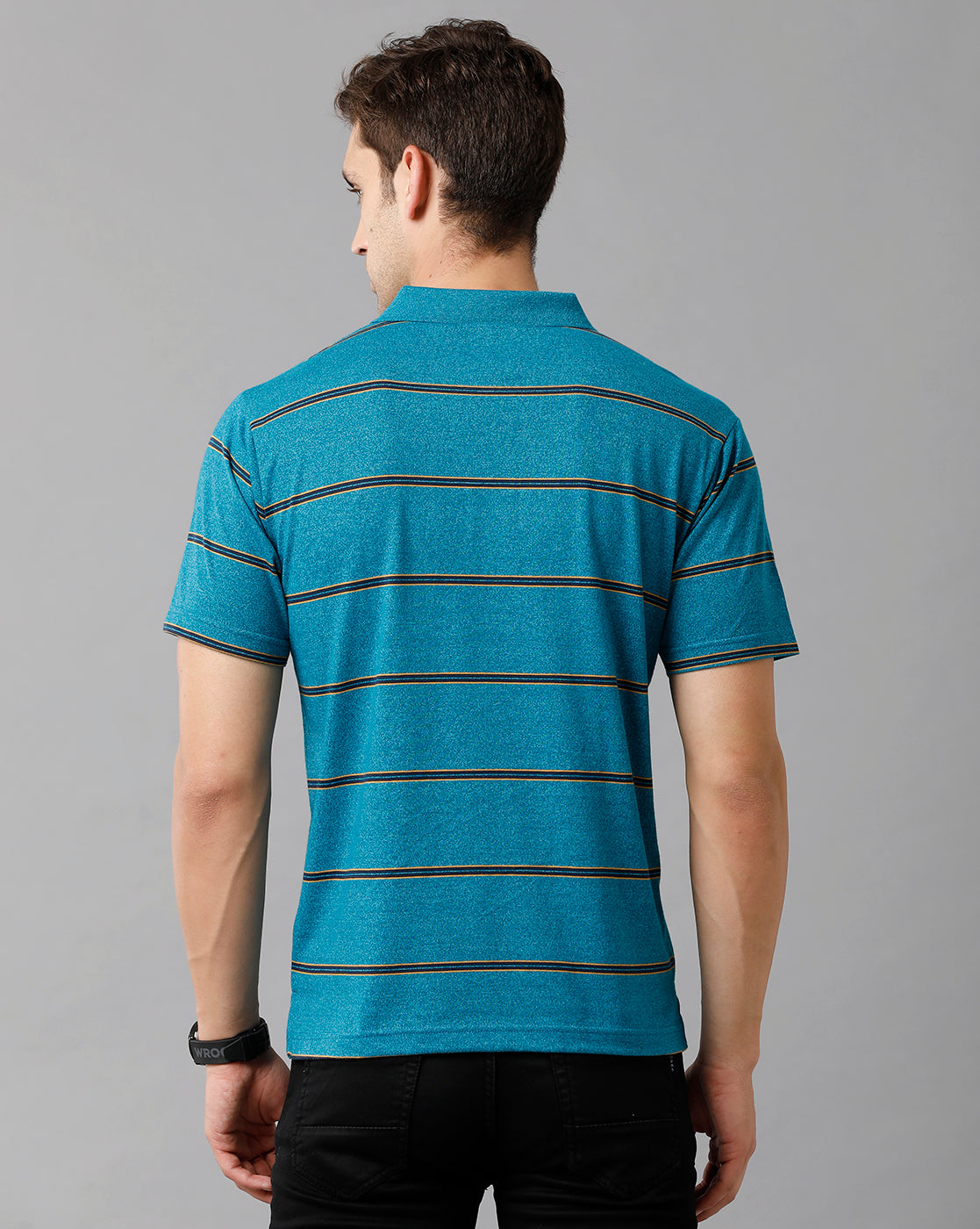Classic Polo Mens Cotton Blend Striped Half Sleeve Authentic Fit Polo Neck Azure Blue Color T-Shirt | Avon 505 A