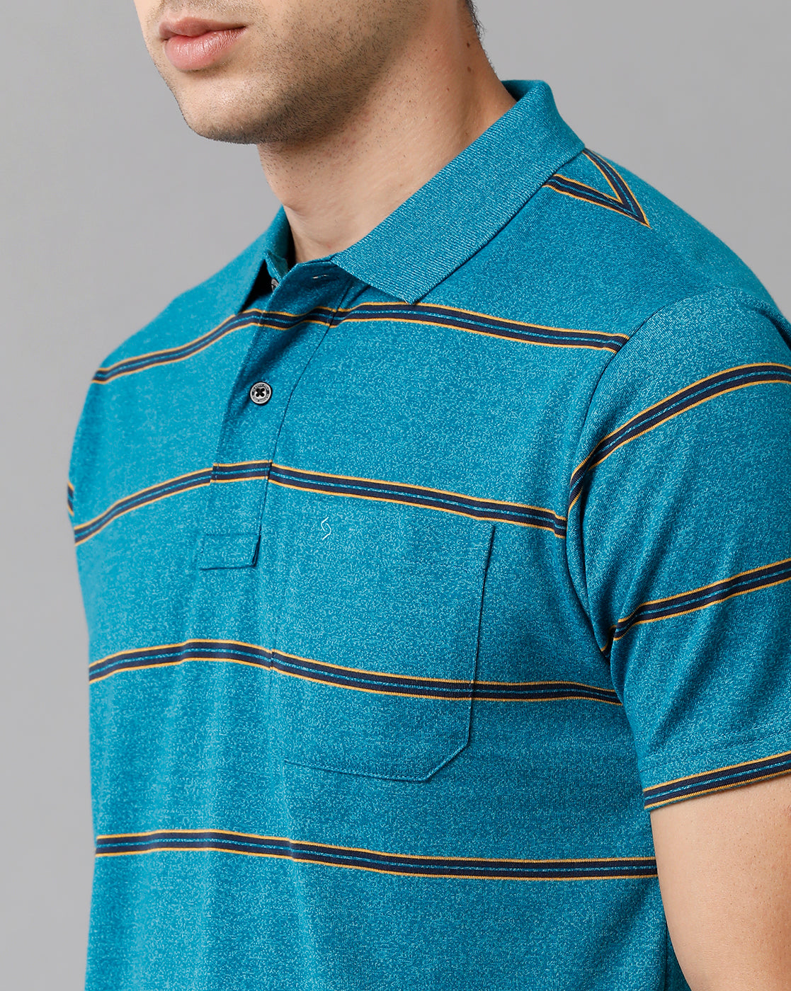 Classic Polo Mens Cotton Blend Striped Half Sleeve Authentic Fit Polo Neck Azure Blue Color T-Shirt | Avon 505 A