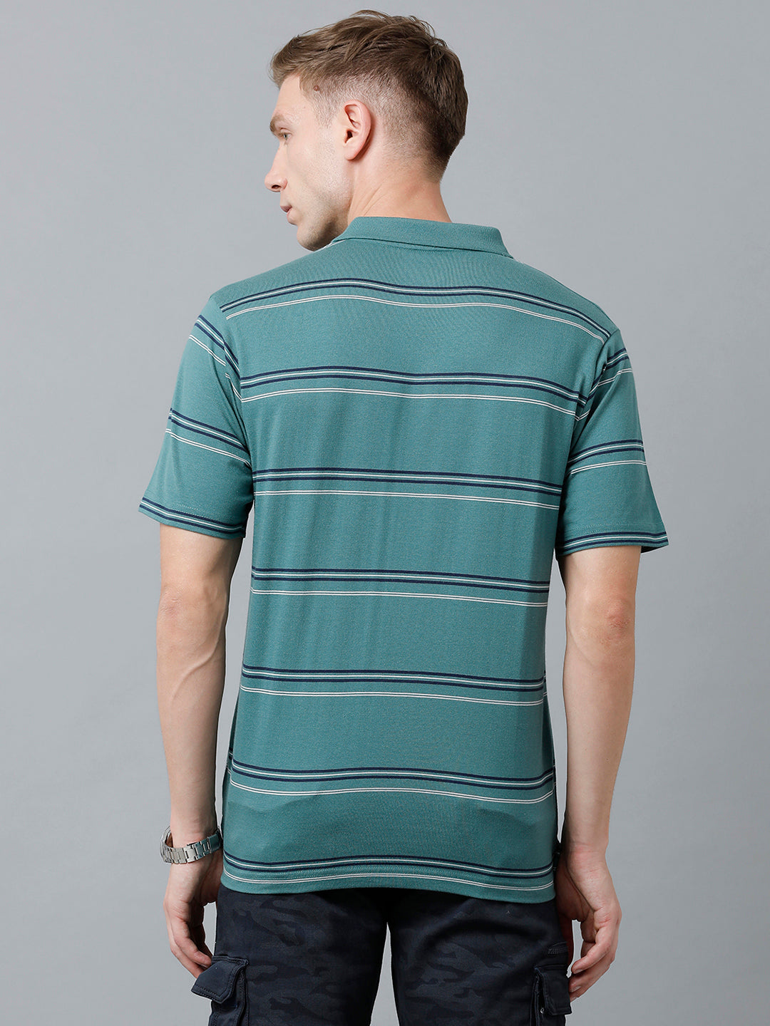 Classic Polo Men's Cotton Blend Half Sleeve Striped Authentic Fit Polo Neck Light Green Color T-Shirt | Avon - 519 A