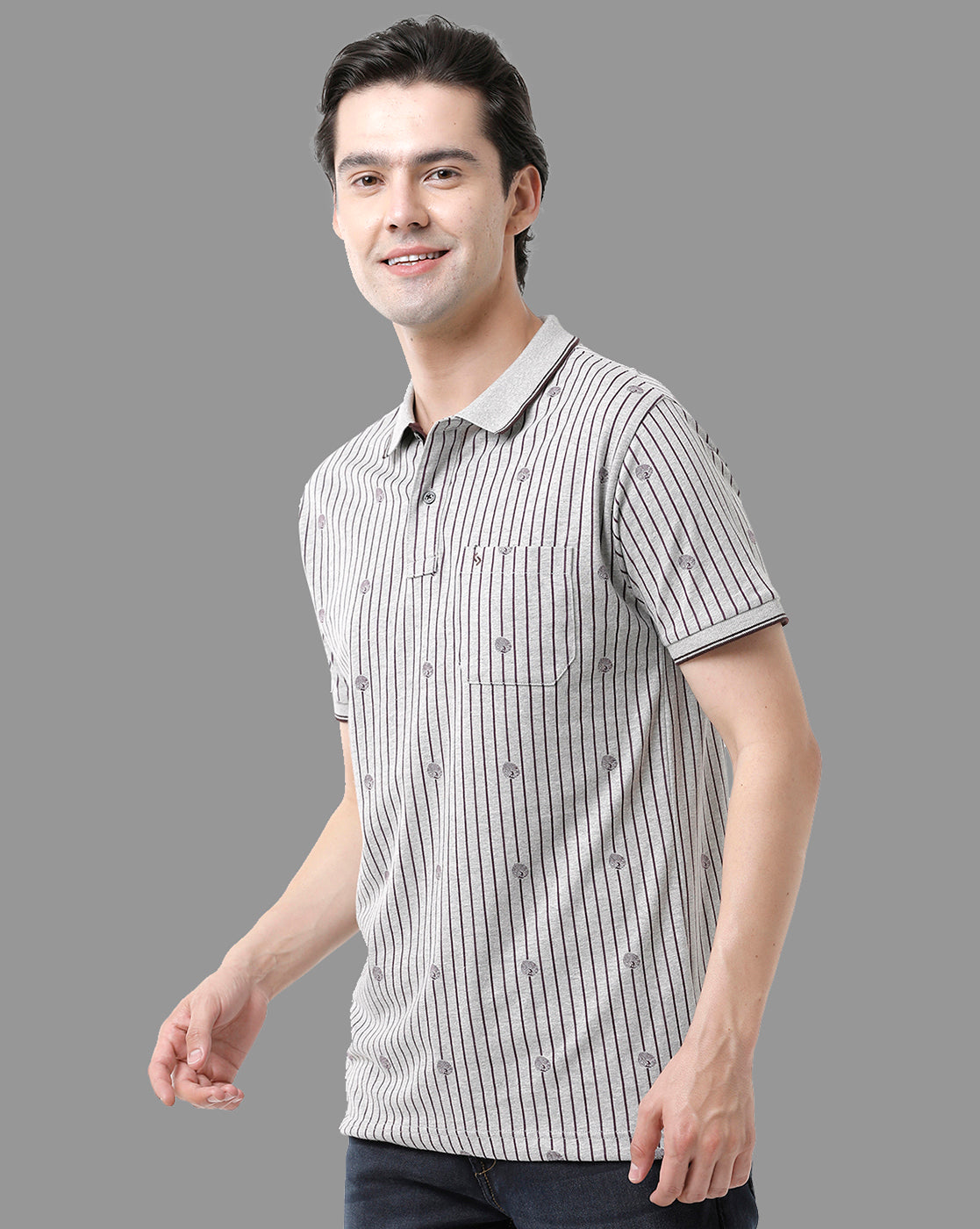 Classic Polo Mens Cotton Half Sleeve Printed Slim Fit Polo Neck Grey Color T-Shirt | Bello - 176 A