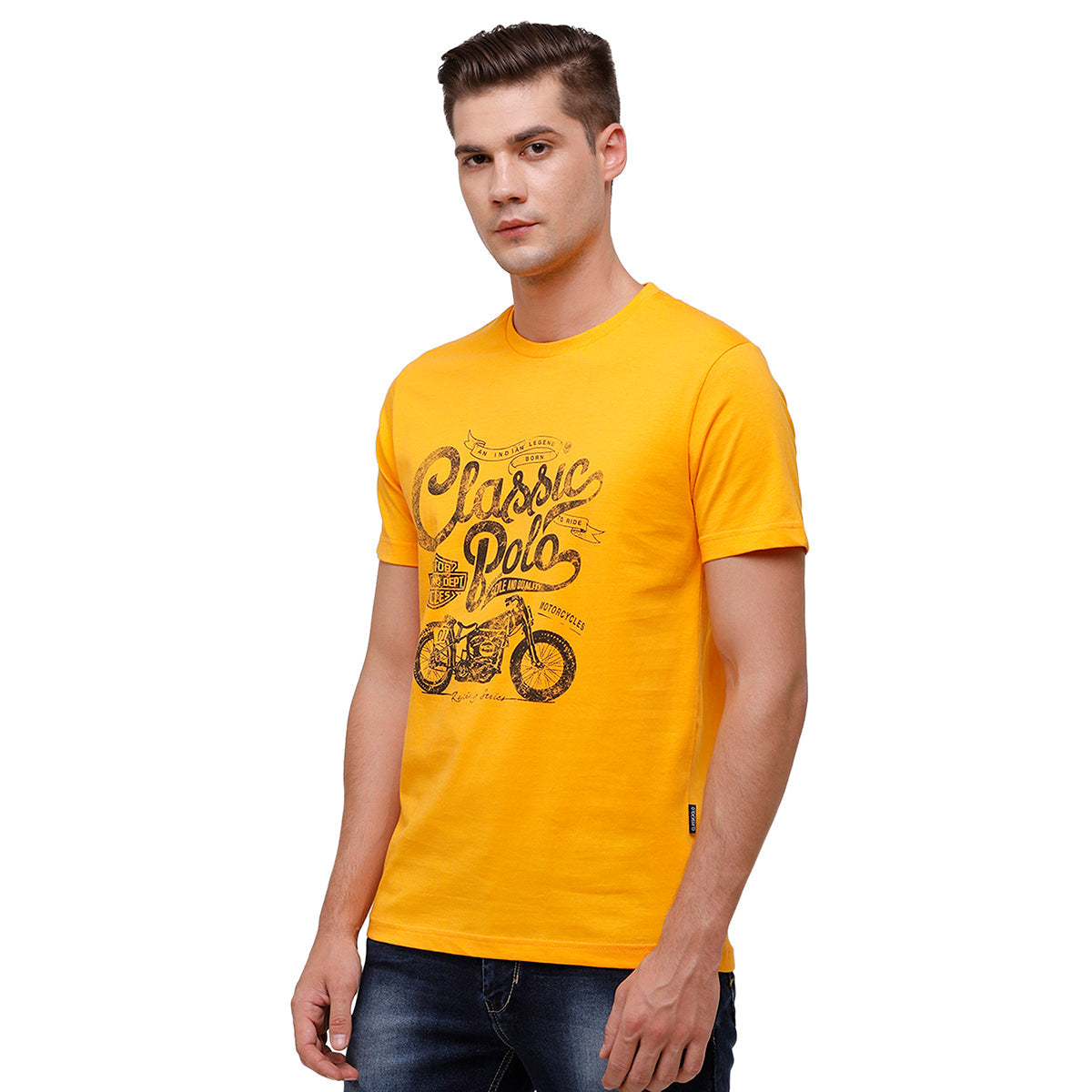 Classic Polo Men's Half Sleeve Crew Neck Yellow & Pink Slim Fit Single Jersey Pack Of 2 T-shirt Iris - 11 T-shirt Classic Polo 