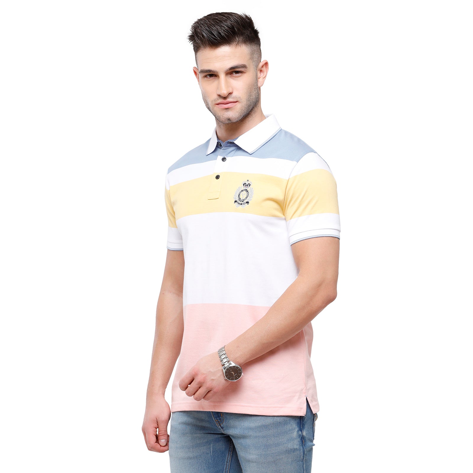Classic Polo Mens Multi Stripped Half Sleeve Slim Fit Polo Neck T-Shirt - VTA 182A T-shirt Classic Polo 
