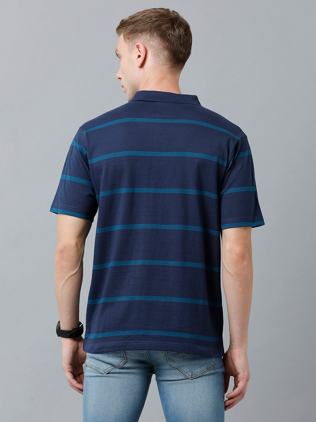 Classic Polo Men's Cotton Blend Half Sleeve Striped Authentic Fit Polo Neck Navy Color T-Shirt | Avon - 530 A