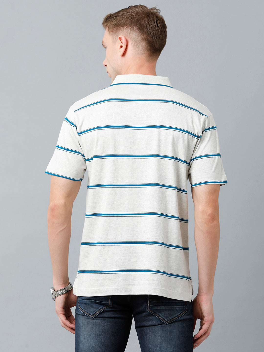 Classic Polo Men's Cotton Blend Half Sleeve Striped Authentic Fit Polo Neck White Color T-Shirt | Mel - 221 A