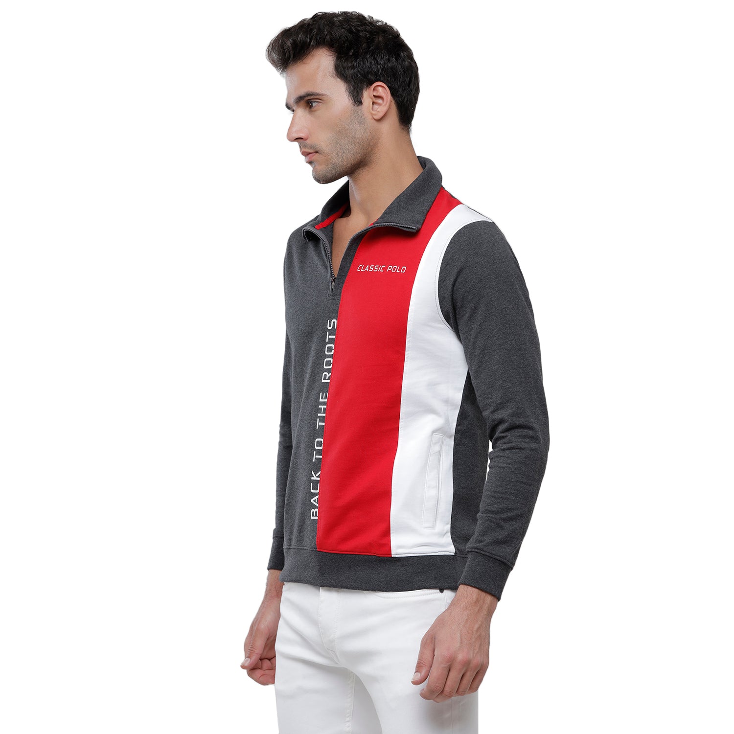 Classic Polo Men's Color Block Full Sleeve Red & Grey Polo neck Sweat Shirt - CPSS-331A Sweat Shirts Classic Polo 