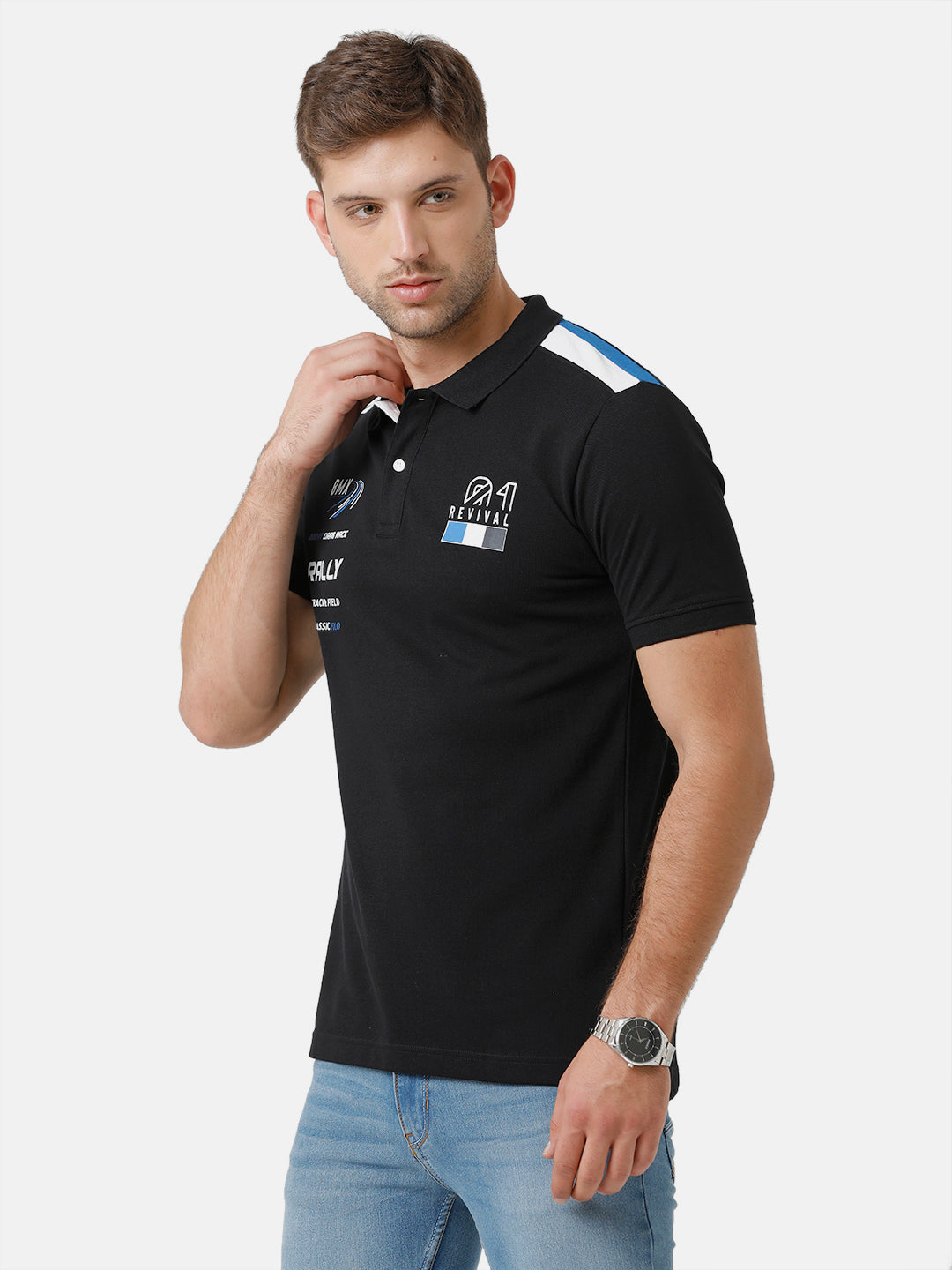 Classic Polo Mens Cotton Printed Half Sleeve Slim Fit Polo Neck Black Color T-Shirt | Prm 684 A