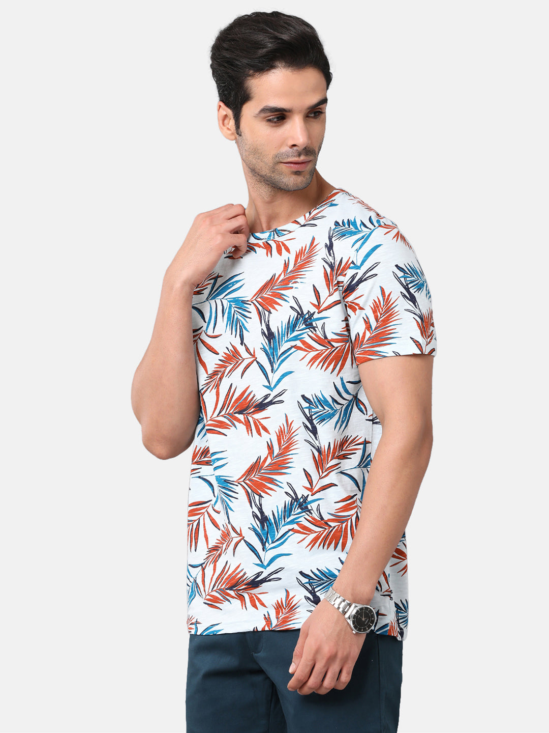 CP BRO Men's Cotton Printed Slim Fit Round Neck Multicolor T-Shirt | Brcn 467 b