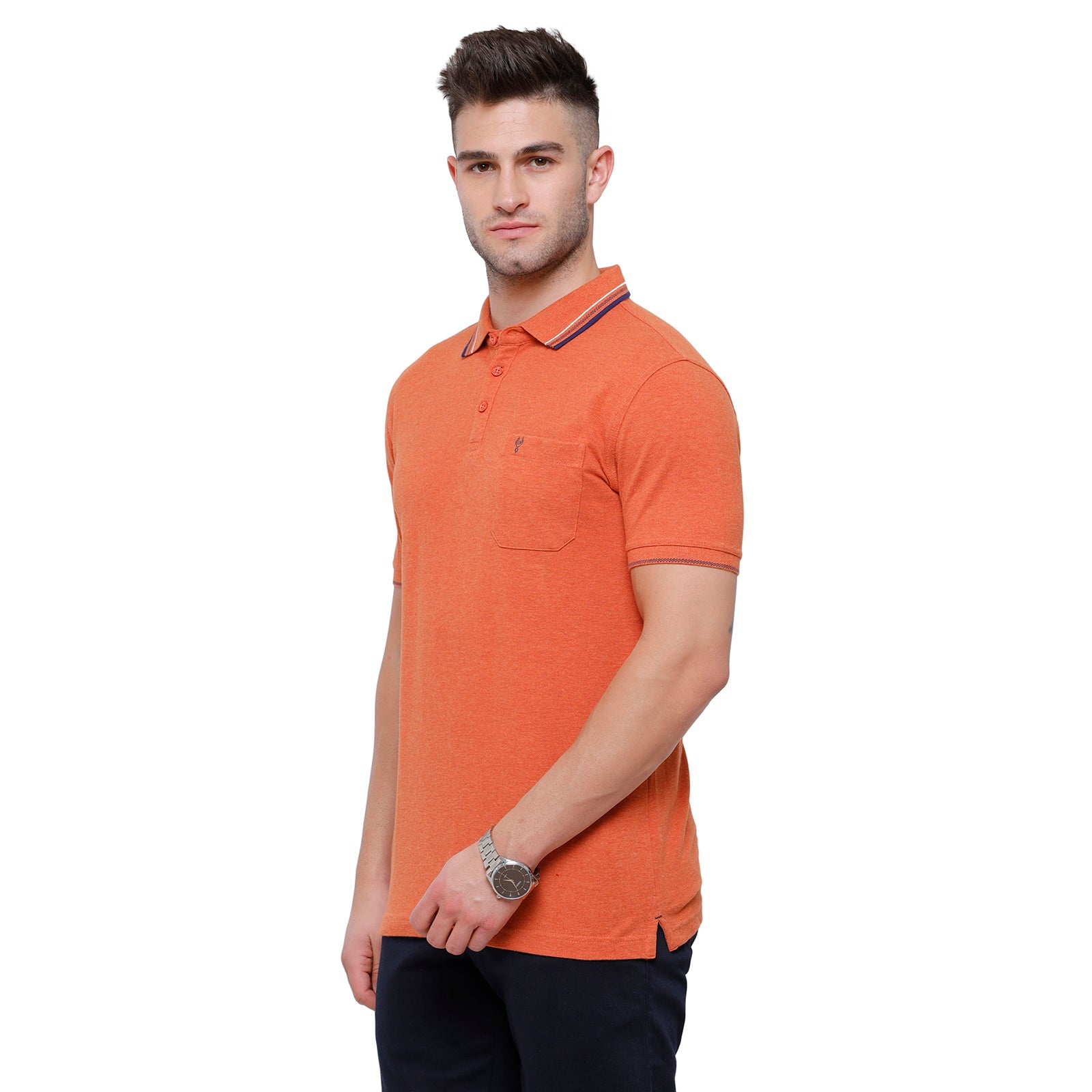 Classic polo Men's Orange Melange Polo Half Sleeve Slim Fit T-Shirt - Toza-Orange Mel T-shirt Classic Polo 