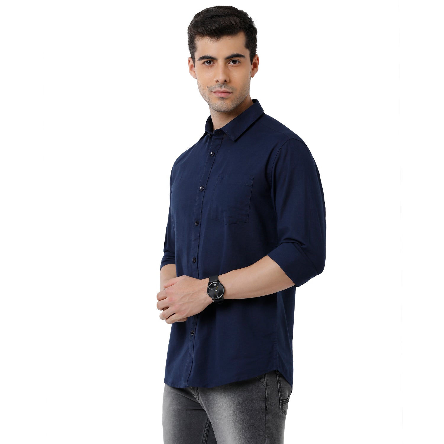 Classic Polo Mens Solid Slim Fit Full Sleeve Navy Blue Color Shirt - SN1-111 E Shirts Classic Polo 