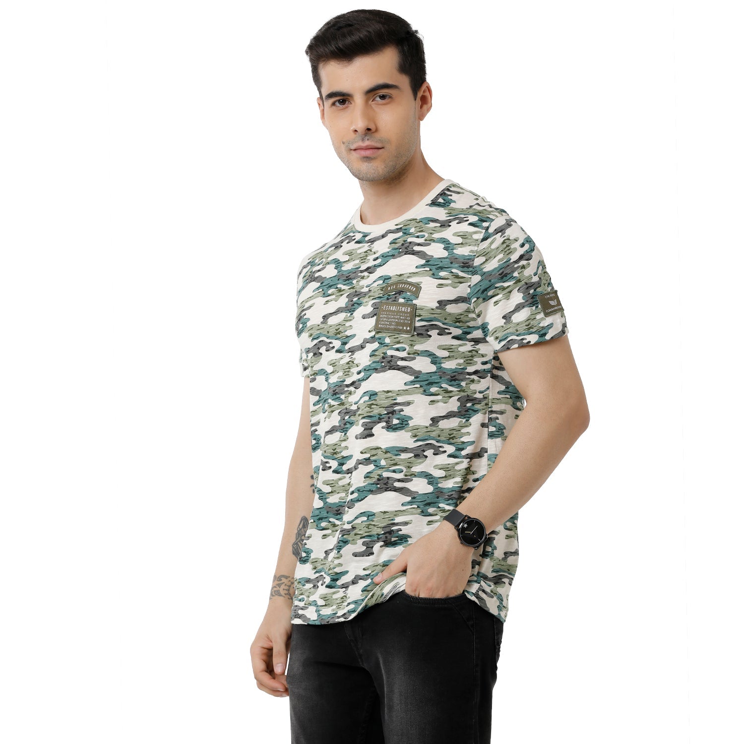 Classic Polo BroMens Printed Slim Fit Half Sleeve Crew Neck Multicolor T-Shirt - BRCN - 466 A T-shirt Classic Polo Bro 