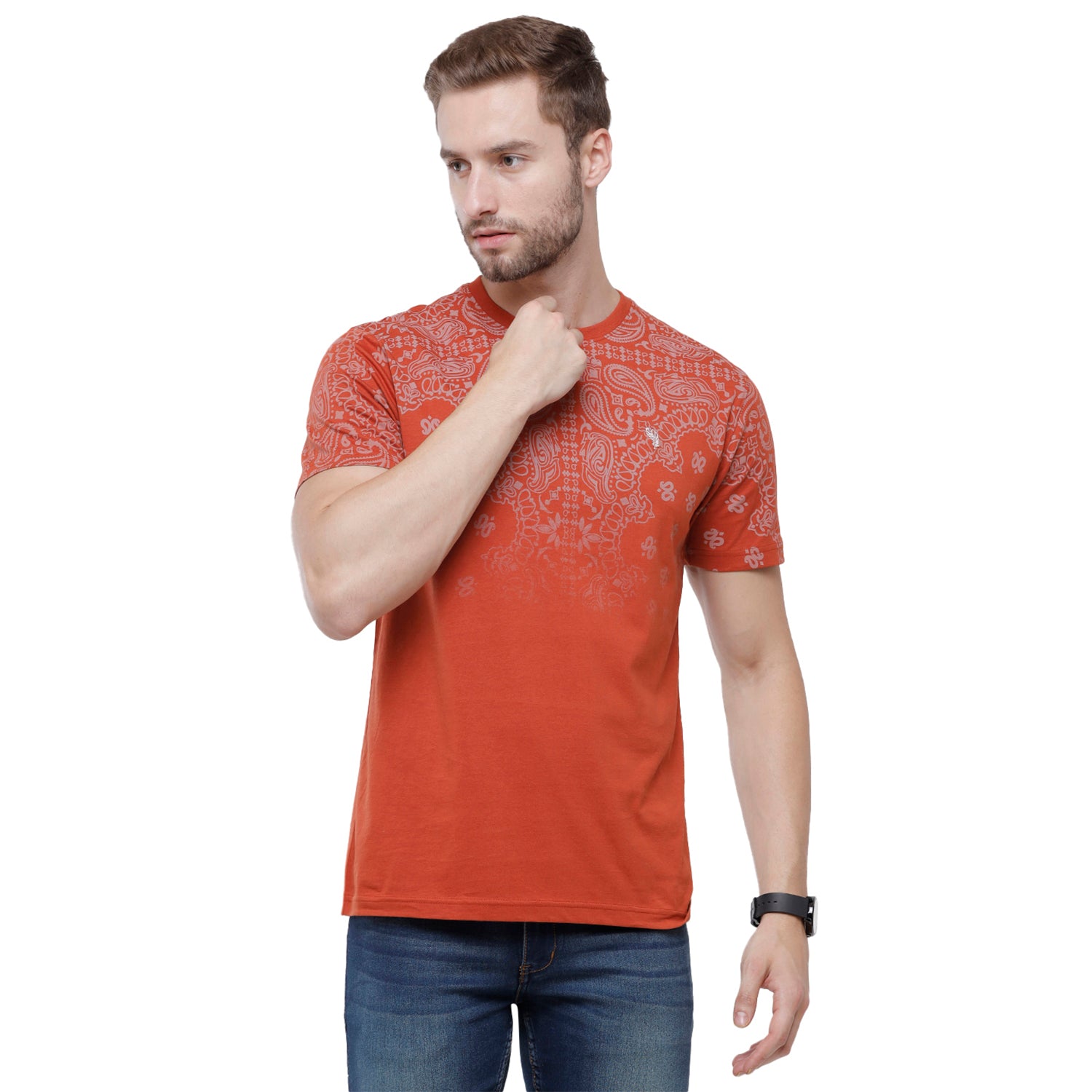 Swiss Club Mens Red Printed Slim Fit Half Sleeve Round Neck T-Shirt (CUB - 54 B SF C) T-shirt Swiss Club 