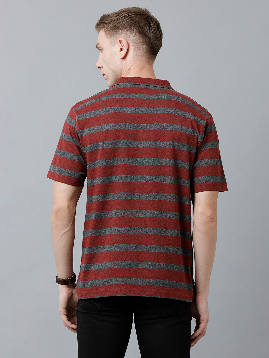 Classic Polo Men's Cotton Blend Half Sleeve Striped Authentic Fit Polo Neck Red Color T-Shirt | Mel - 224 B