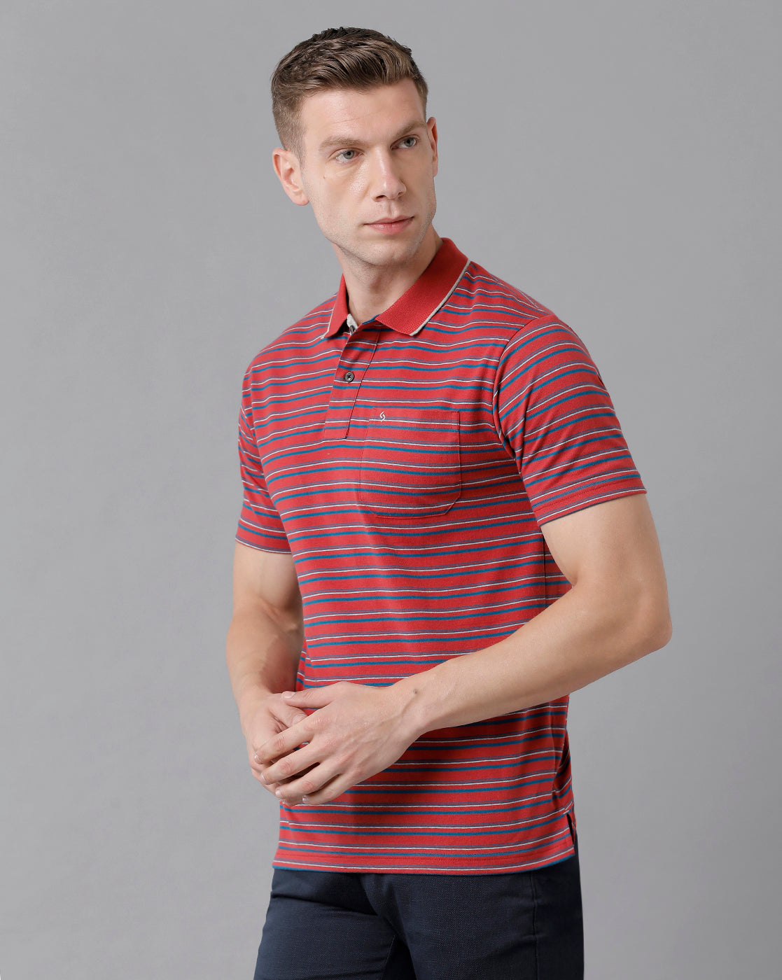 Classic Polo Men's Cotton Striped Half Sleeve Regular Fit Polo Neck Red Color T-Shirt | Feeders - 207 B