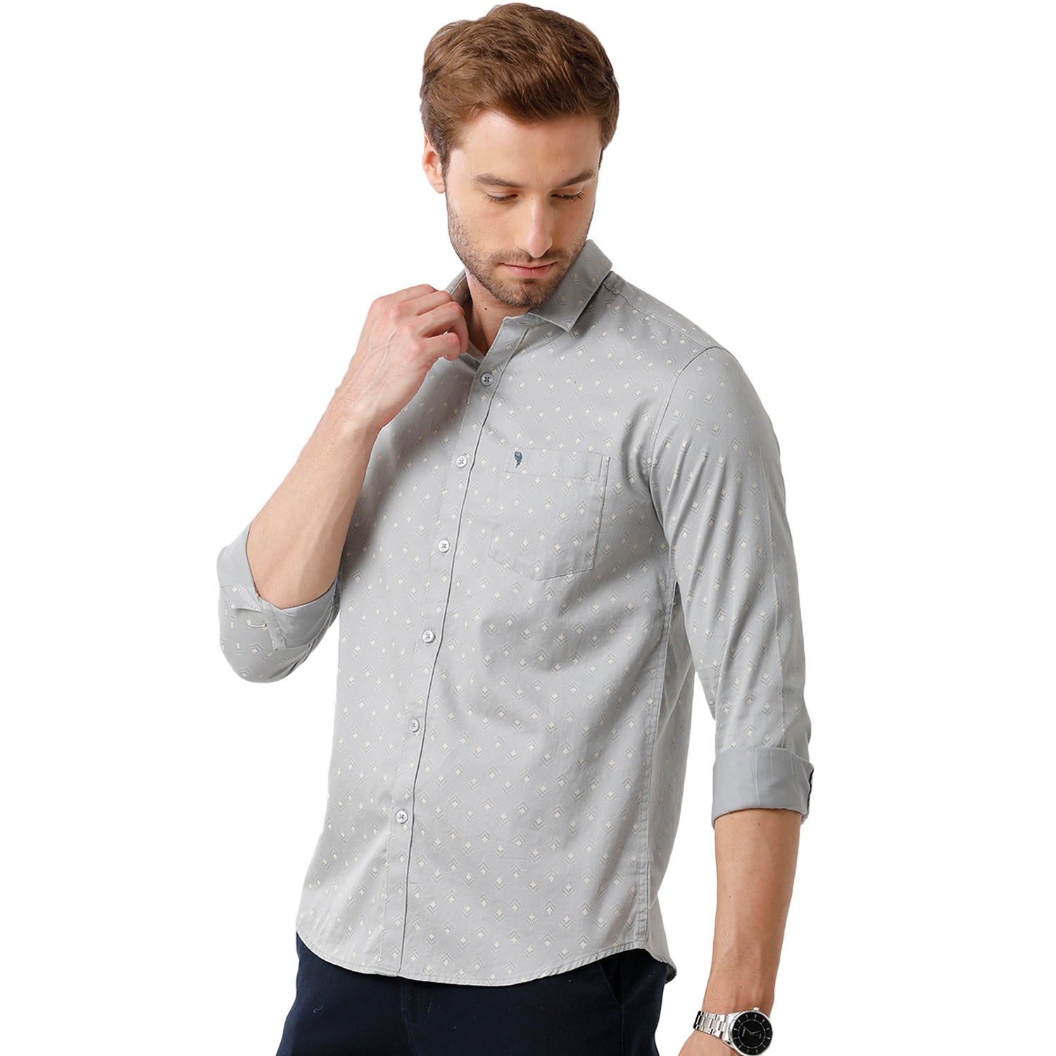 Swiss Club Mens Grey Color Slim Fit Full Sleeve Shirt - S-SC-102 A-FS-PRT-BSL Shirts Swiss Club 