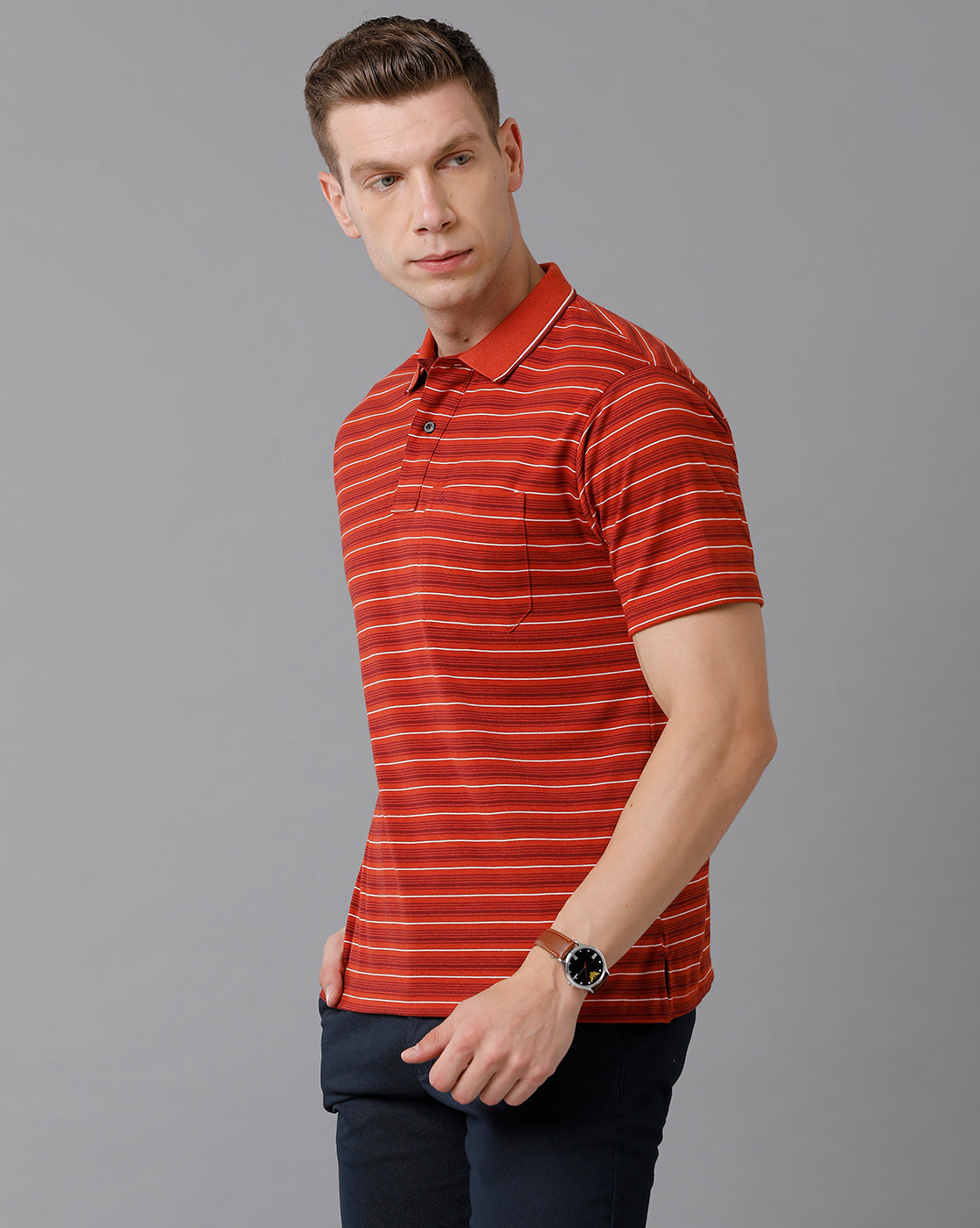 Classic Polo Men's Cotton Striped Authentic Fit Red T-Shirt | Feeders - 206 B