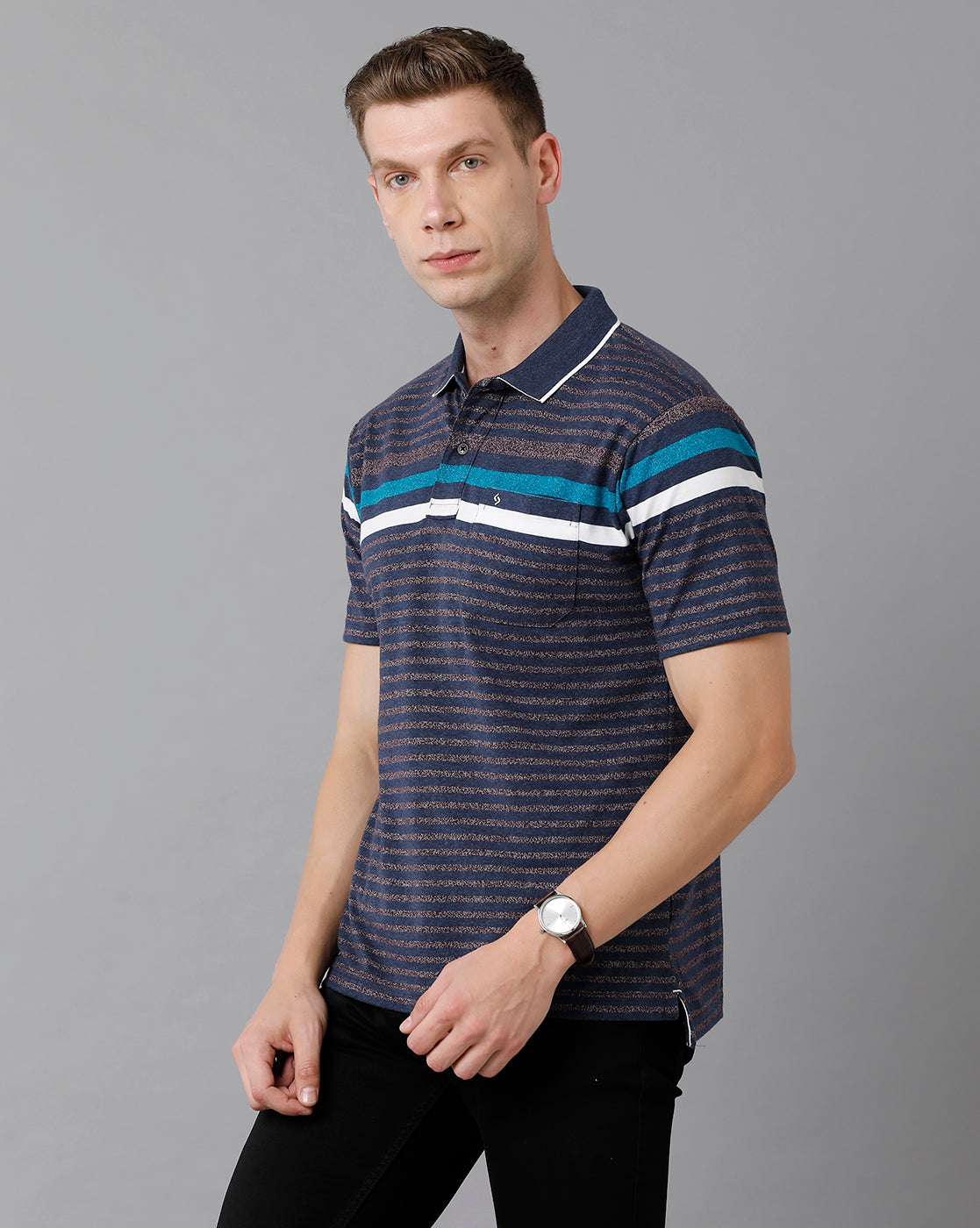 Classic Polo Men's Cotton Blend Striped Authentic Fit Multicolor T-Shirt | Mel - 218 A