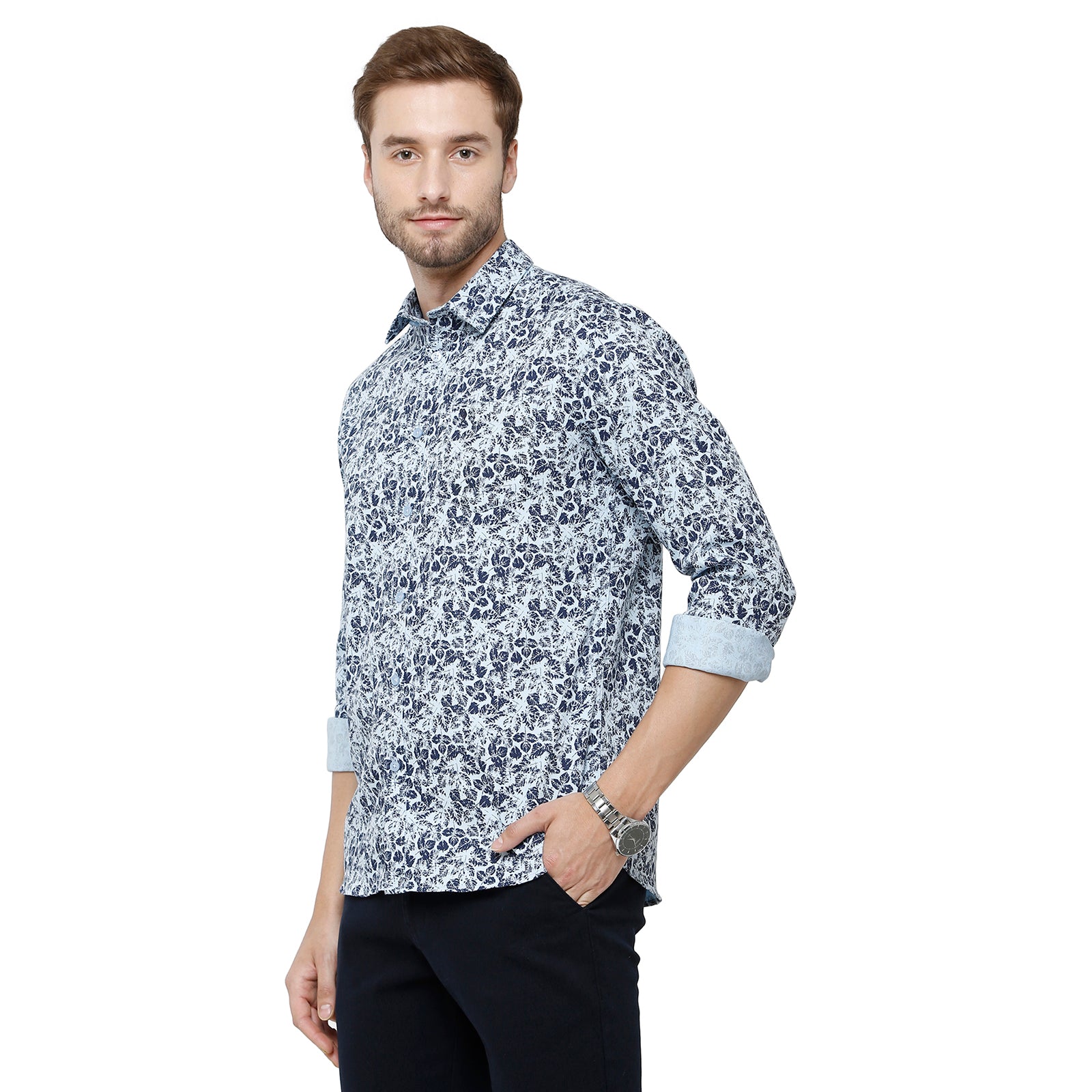 Swiss Club Mens Full Sleeve Printed Slim Fit Blue Colour Woven Shirt - S- SC-122B Shirts Swiss Club 
